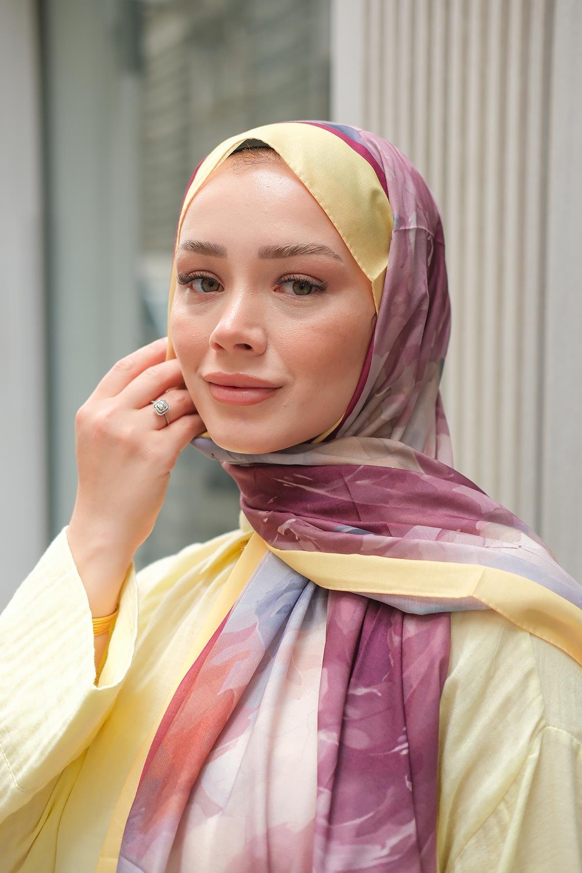 Gül Desen Soft Şal Sarı