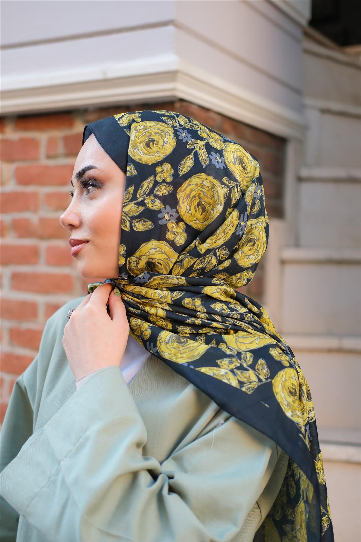 Gül Desen Soft Şal Sarı