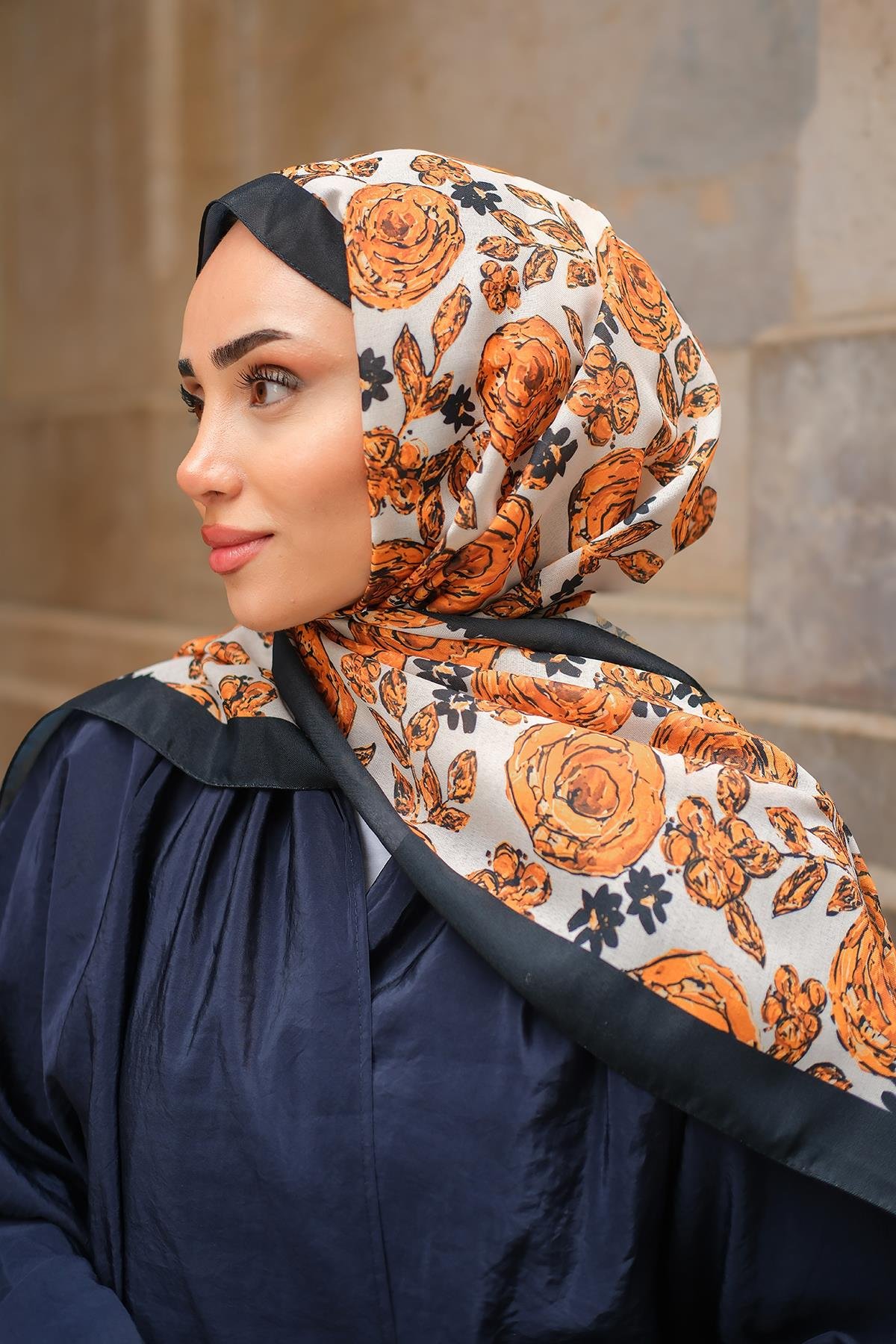 Gül Desen Soft Şal Turuncu