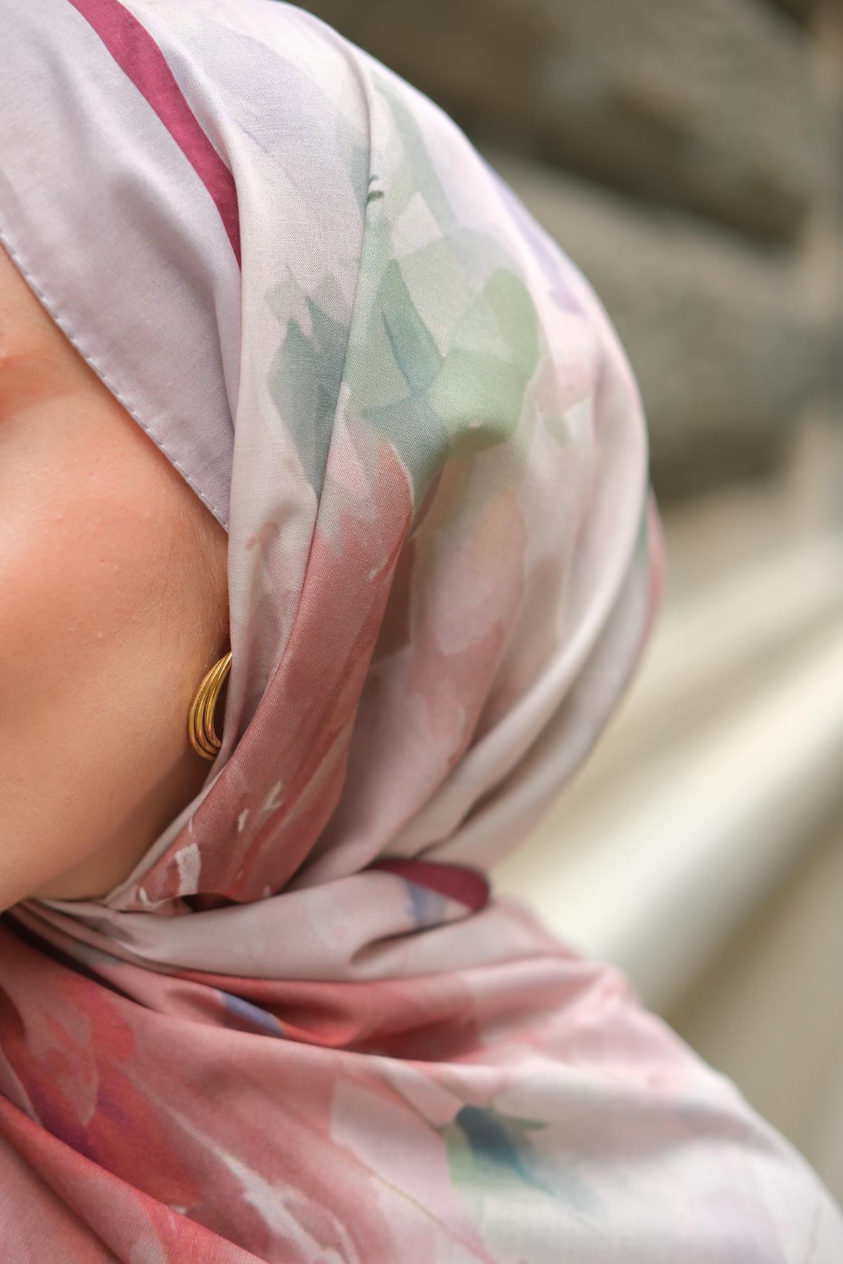 Gül Desen Soft Şal Vizon