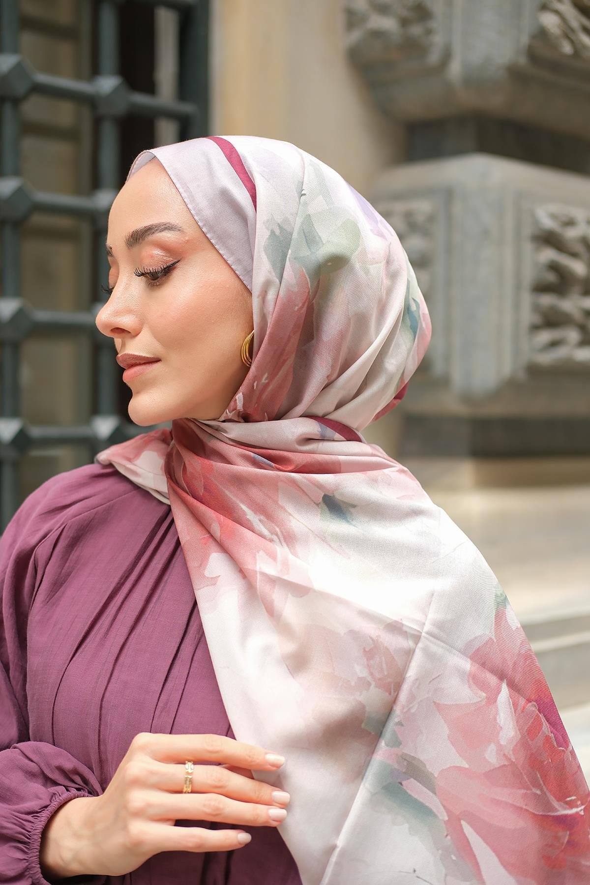 Gül Desen Soft Şal Vizon