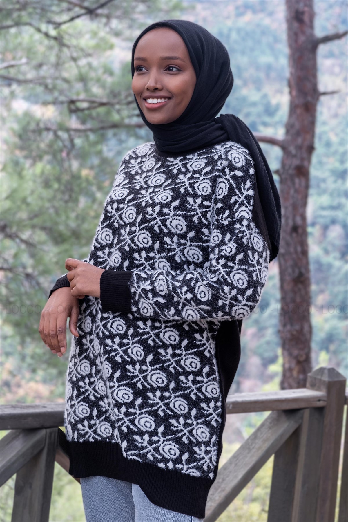 Uygun Fiyatlı GUL DESEN TRIKO TUNIK SIYAH | Loccomoda.com 