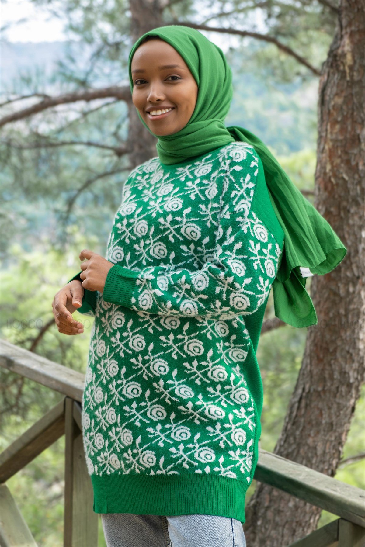 Uygun Fiyatlı GUL DESEN TRIKO TUNIK YESIL | Loccomoda.com 