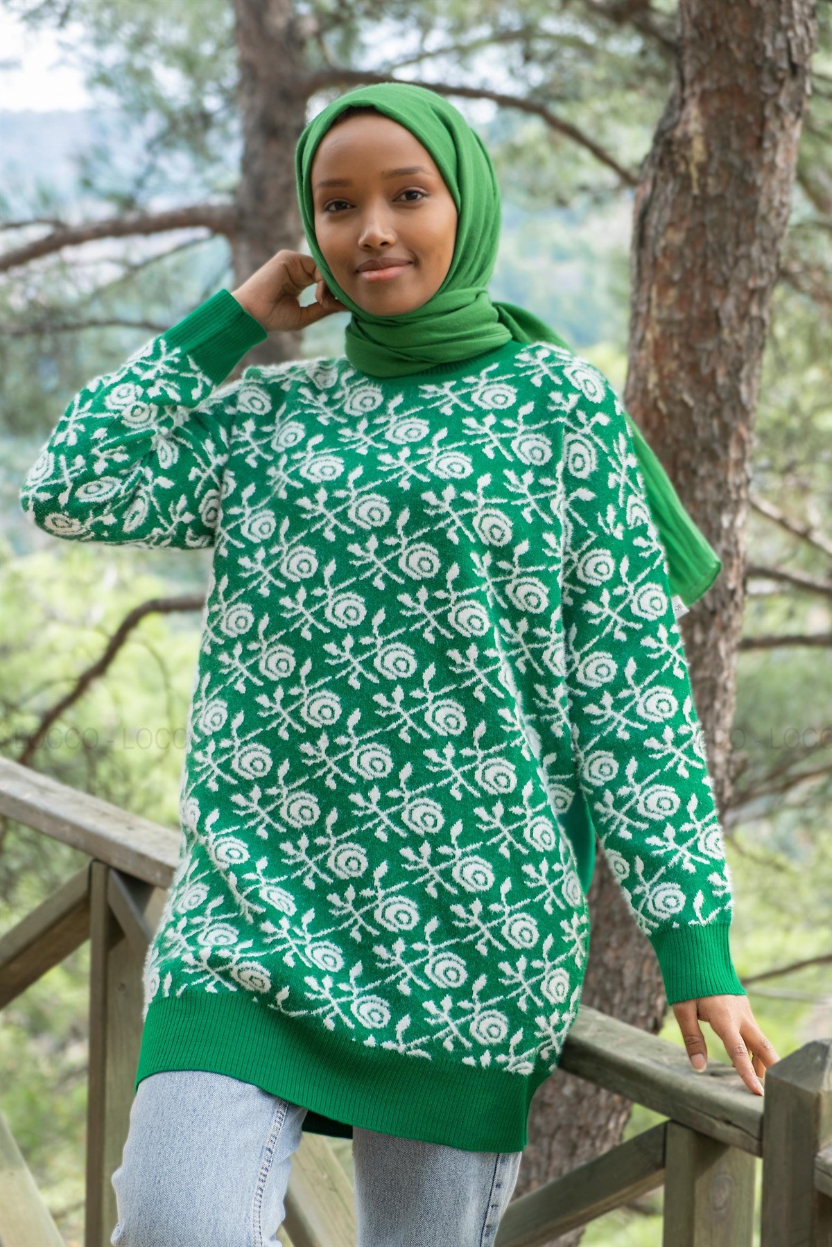 Uygun Fiyatlı GUL DESEN TRIKO TUNIK YESIL | Loccomoda.com 