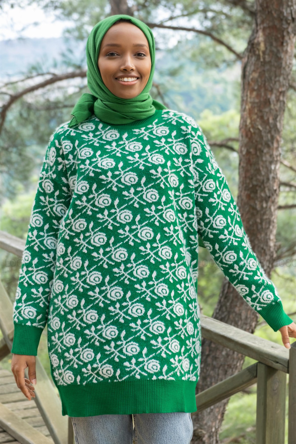 Uygun Fiyatlı GUL DESEN TRIKO TUNIK YESIL | Loccomoda.com 