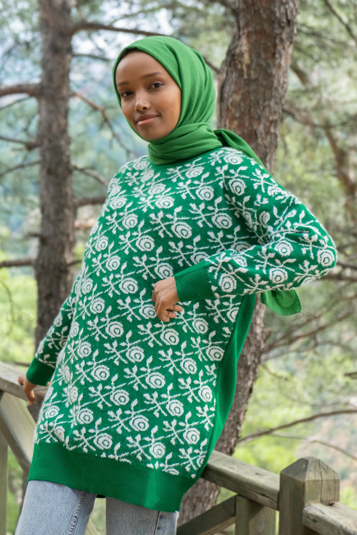 Uygun Fiyatlı GUL DESEN TRIKO TUNIK YESIL | Loccomoda.com 