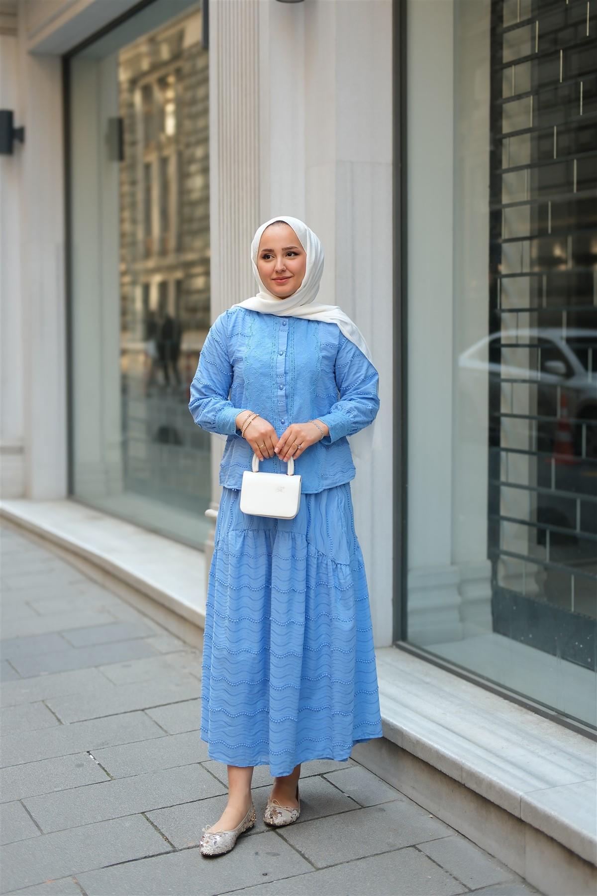 Güpür Detaylı Takım Mavi