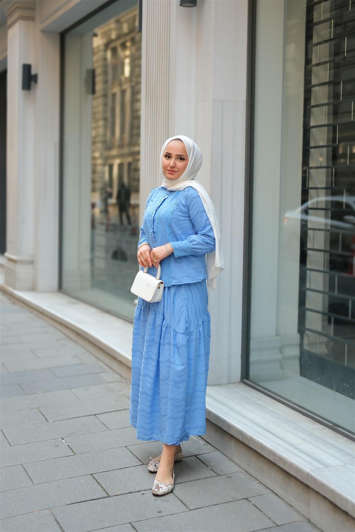 Güpür Detaylı Takım Mavi