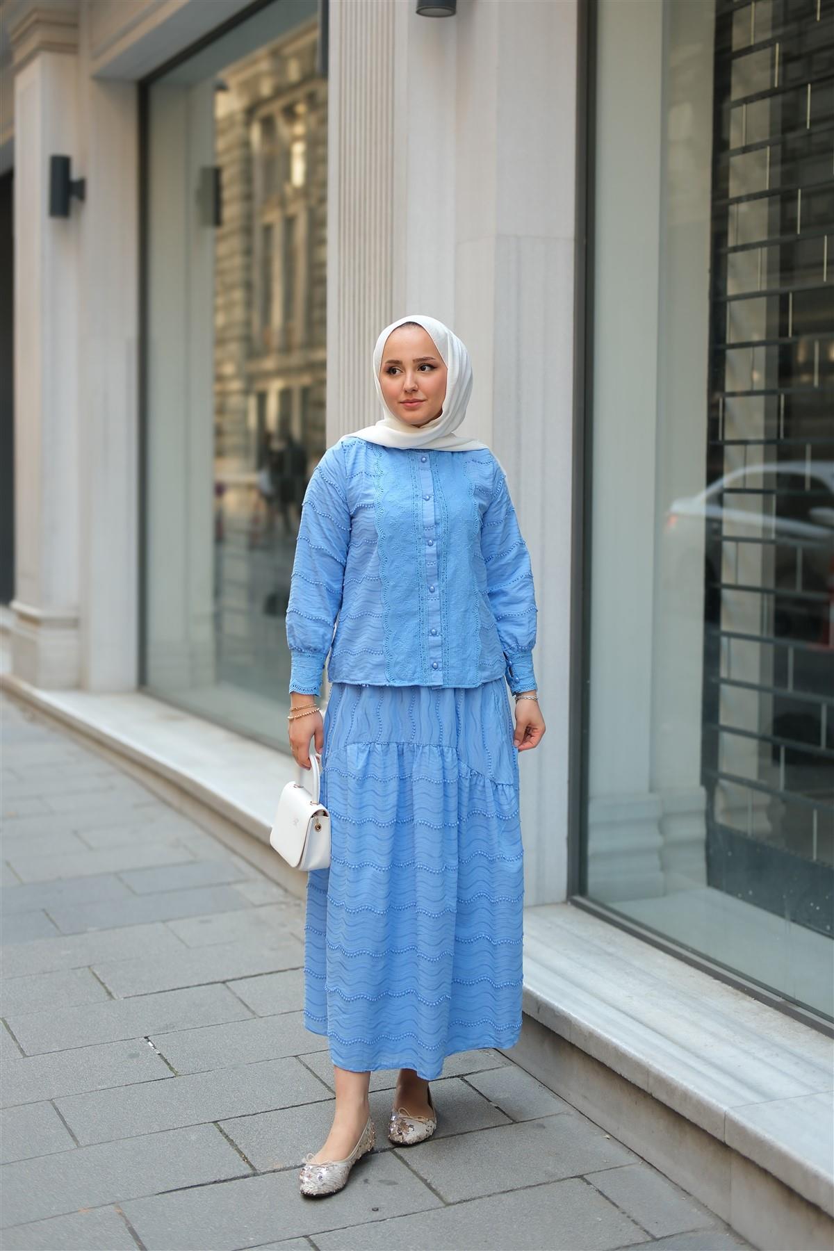 Güpür Detaylı Takım Mavi