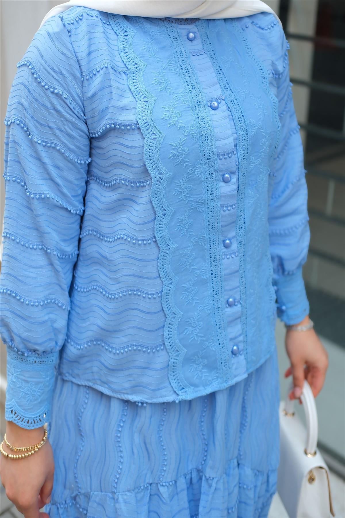 Güpür Detaylı Takım Mavi