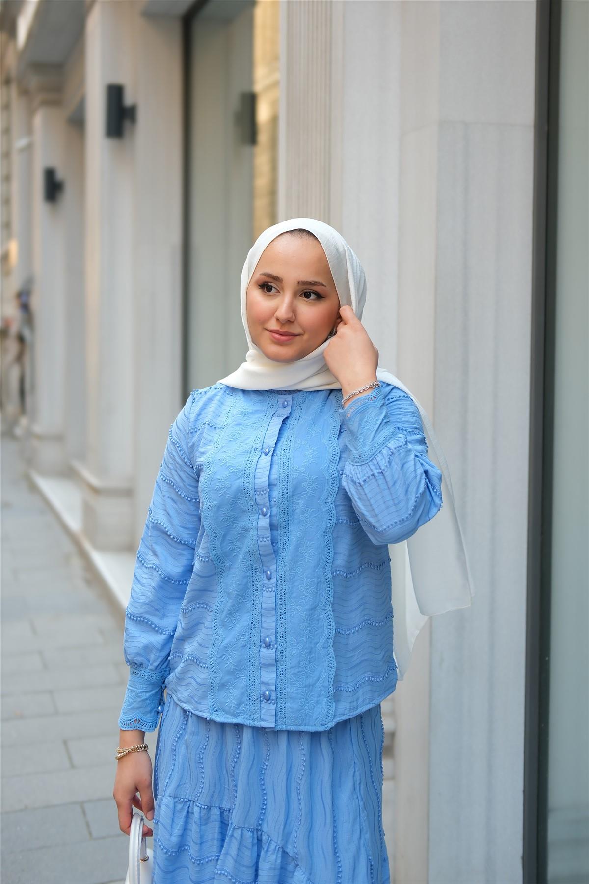 Güpür Detaylı Takım Mavi