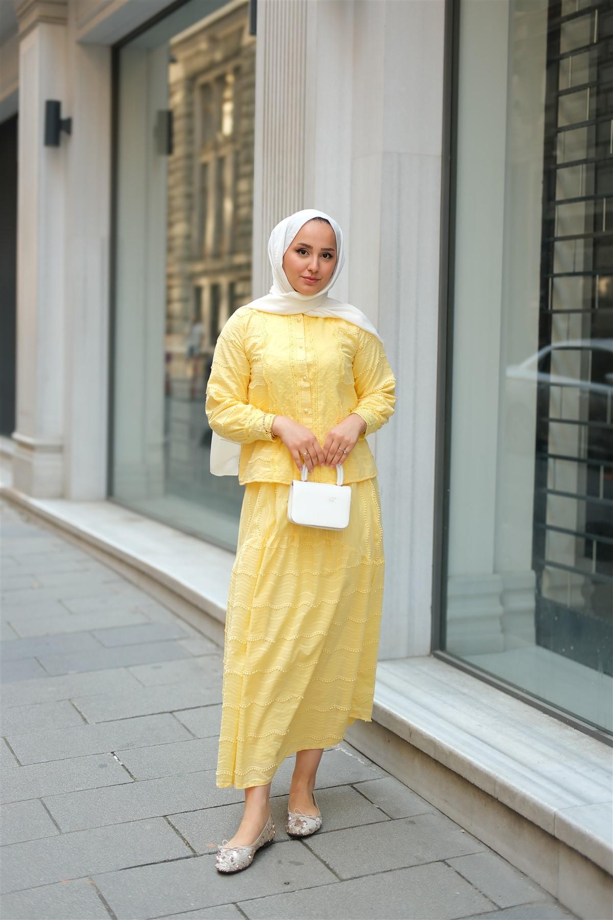 Güpür Detaylı Takım Sarı