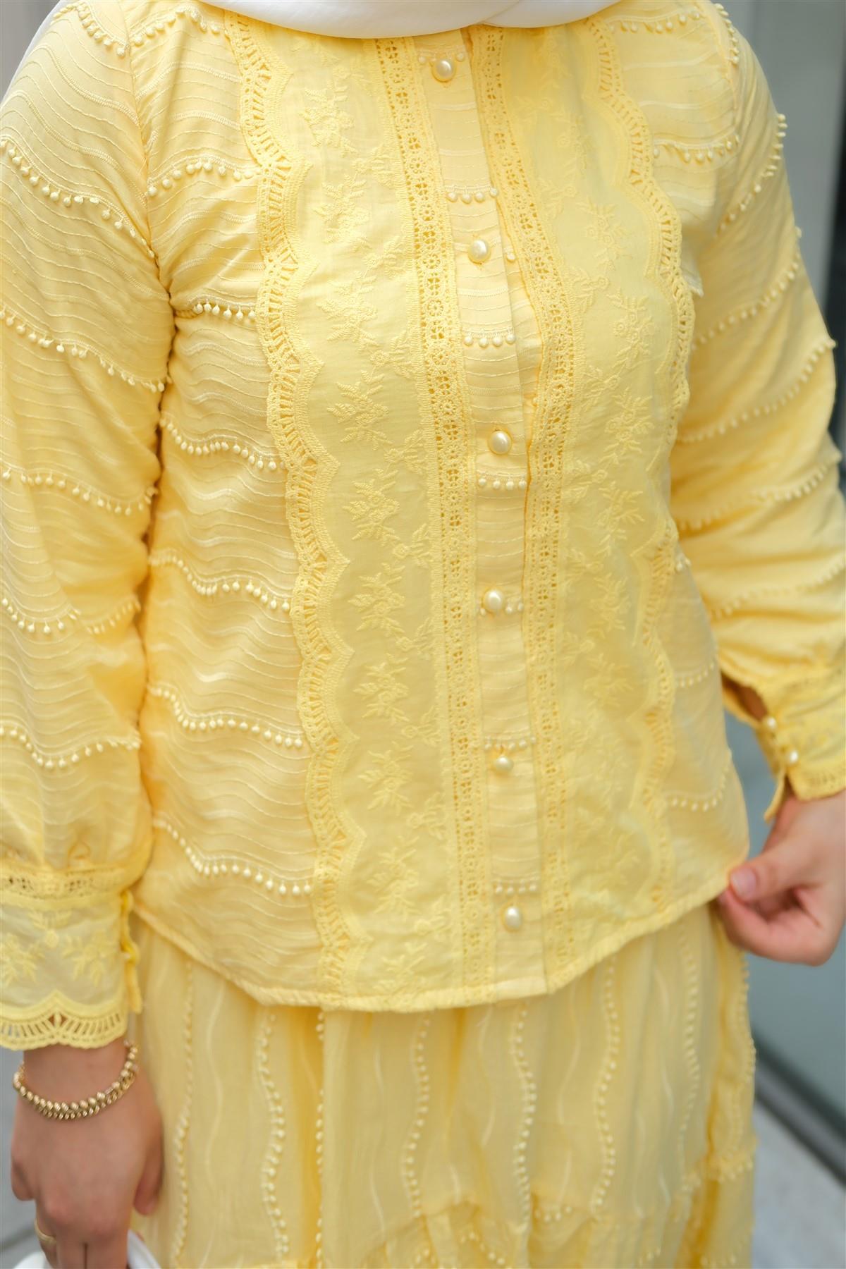 Güpür Detaylı Takım Sarı