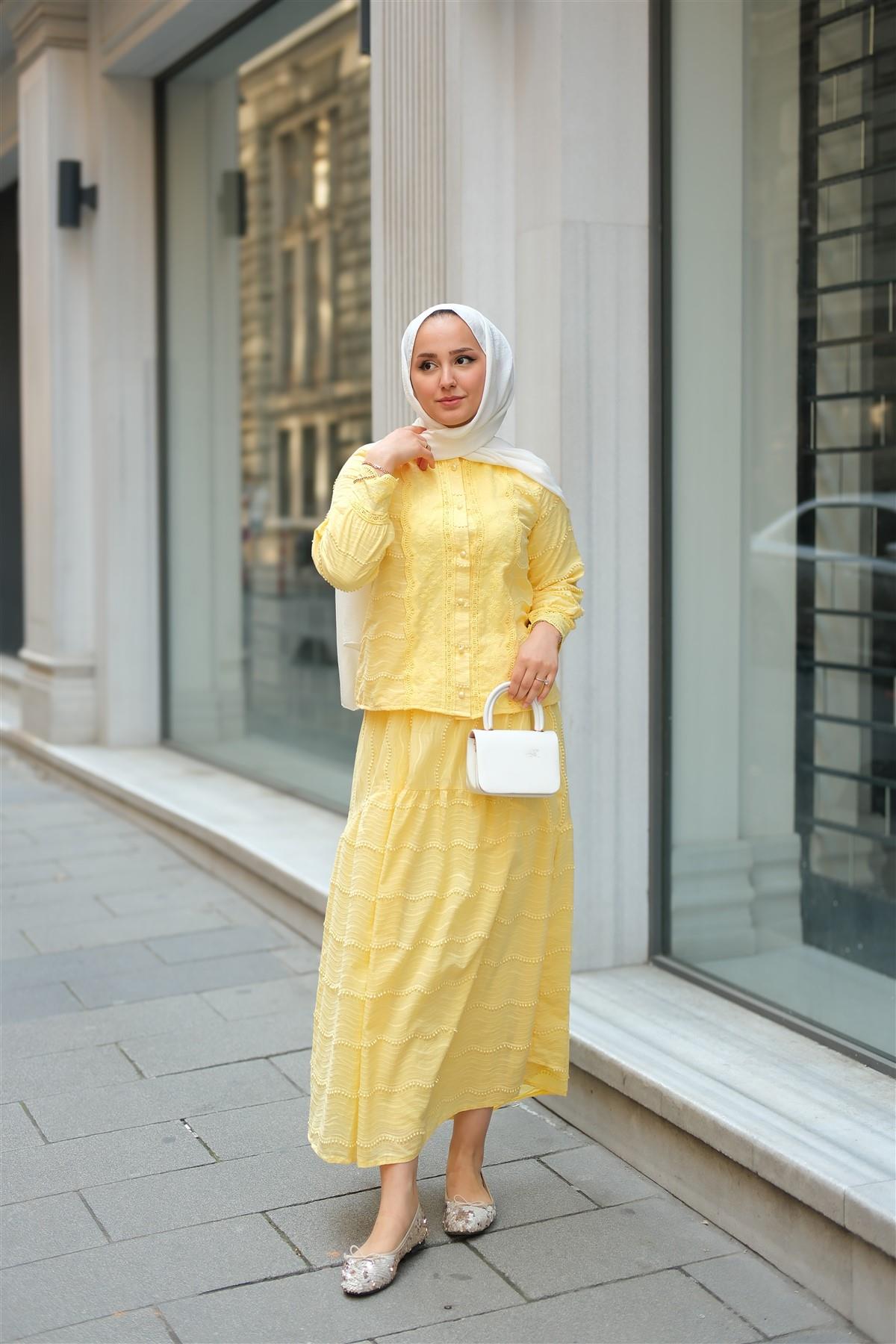 Güpür Detaylı Takım Sarı