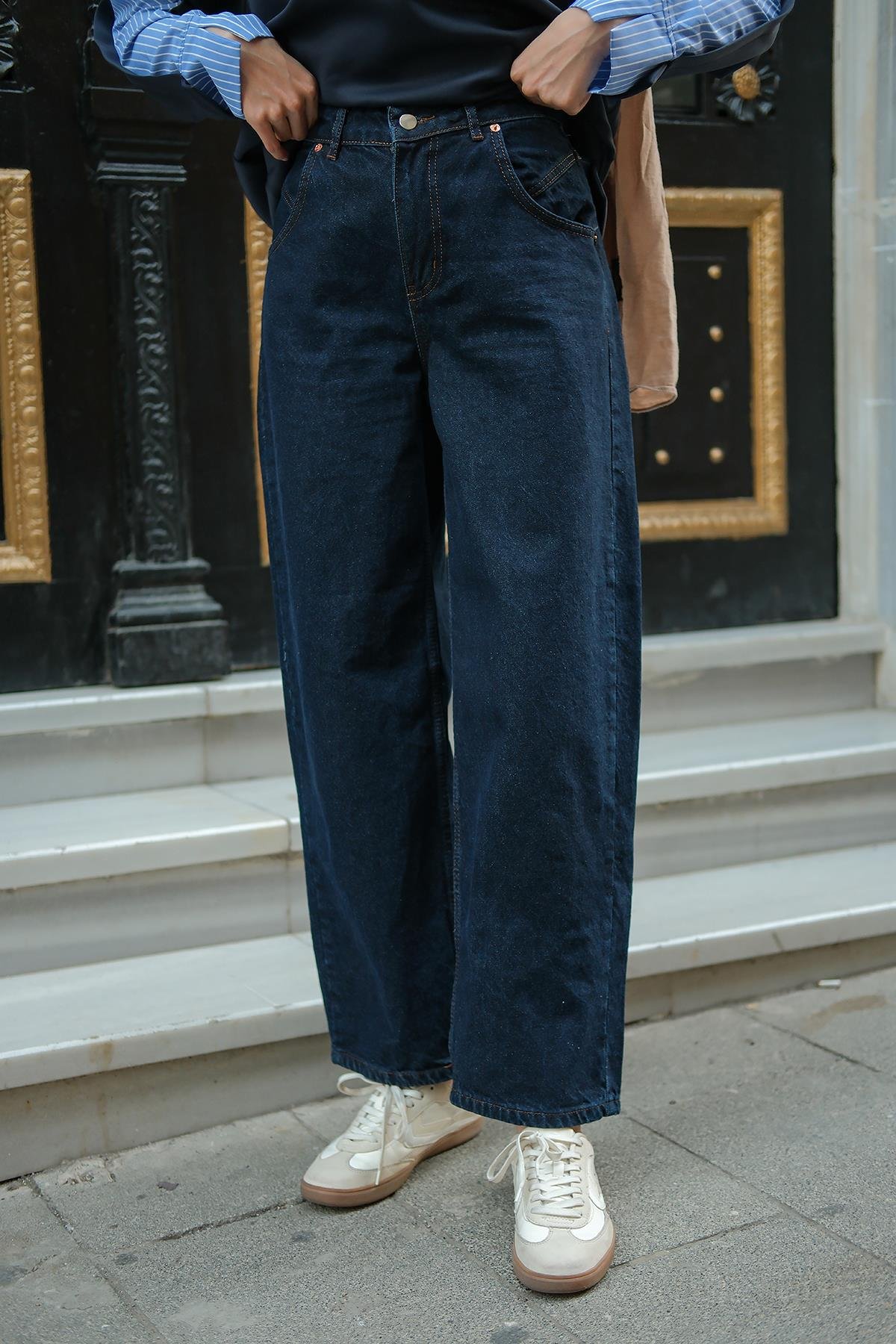 İp Kemerli Kot Pantolon Mavi