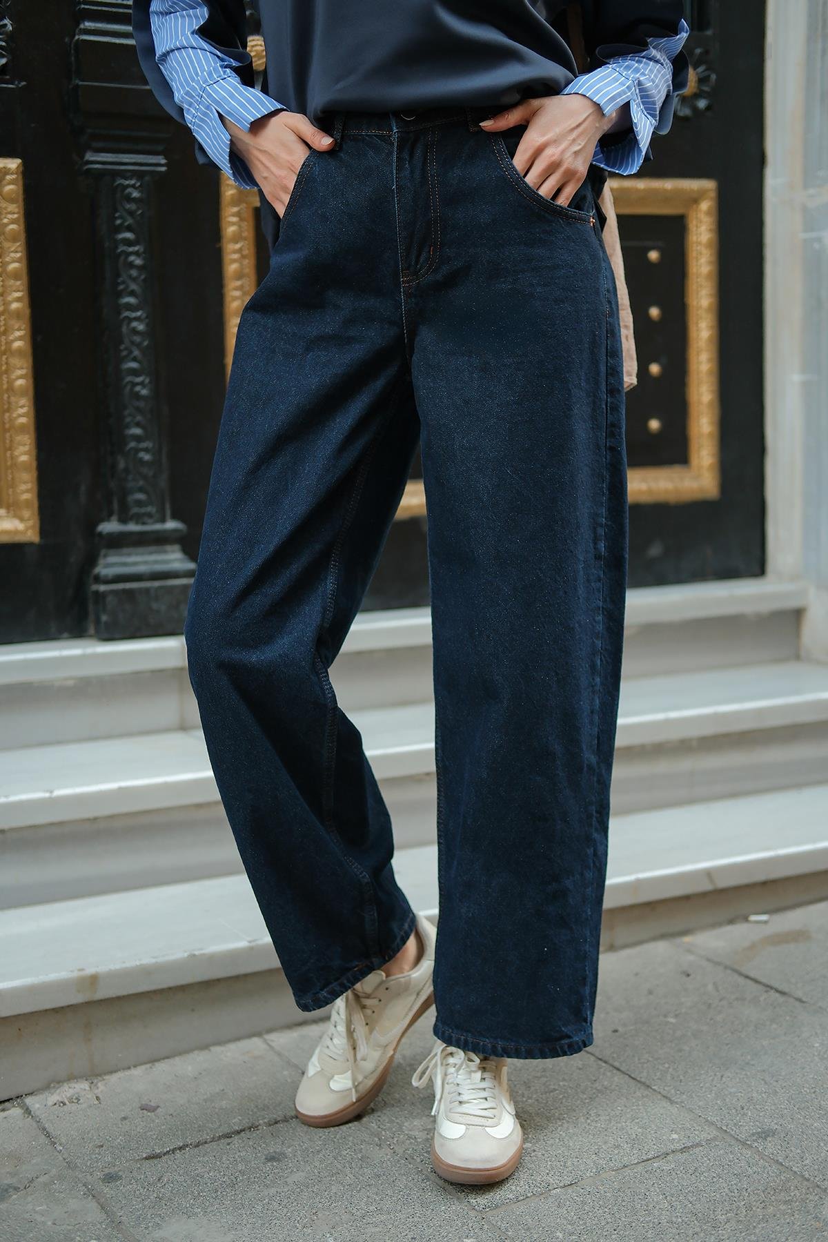 İp Kemerli Kot Pantolon Mavi