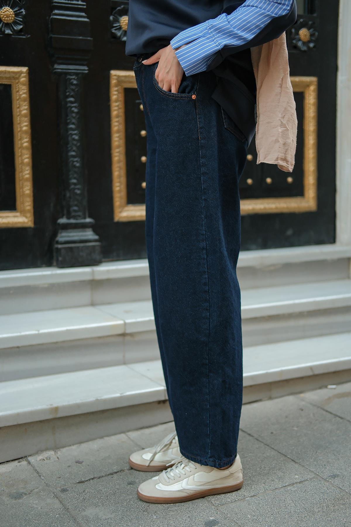 İp Kemerli Kot Pantolon Mavi