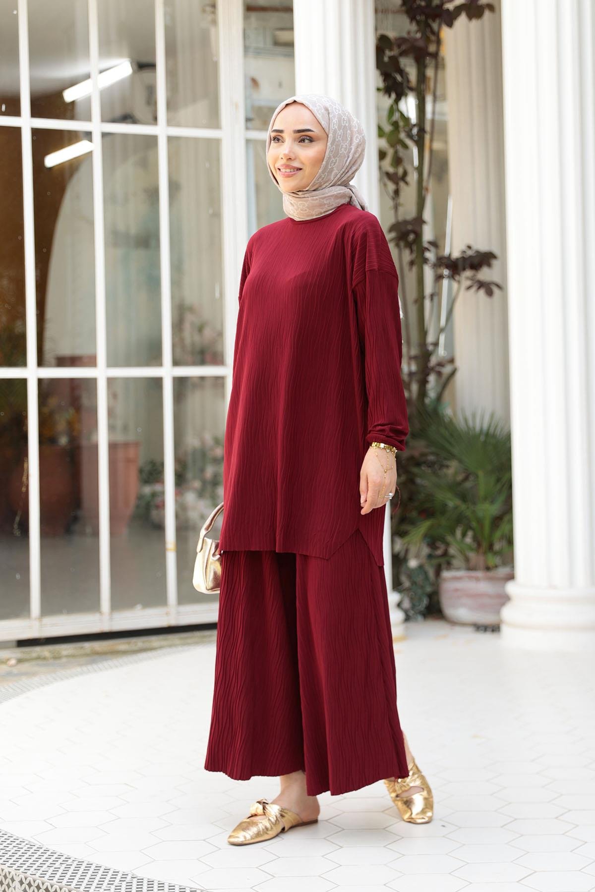 Kabarık Kumaş Takım Bordo