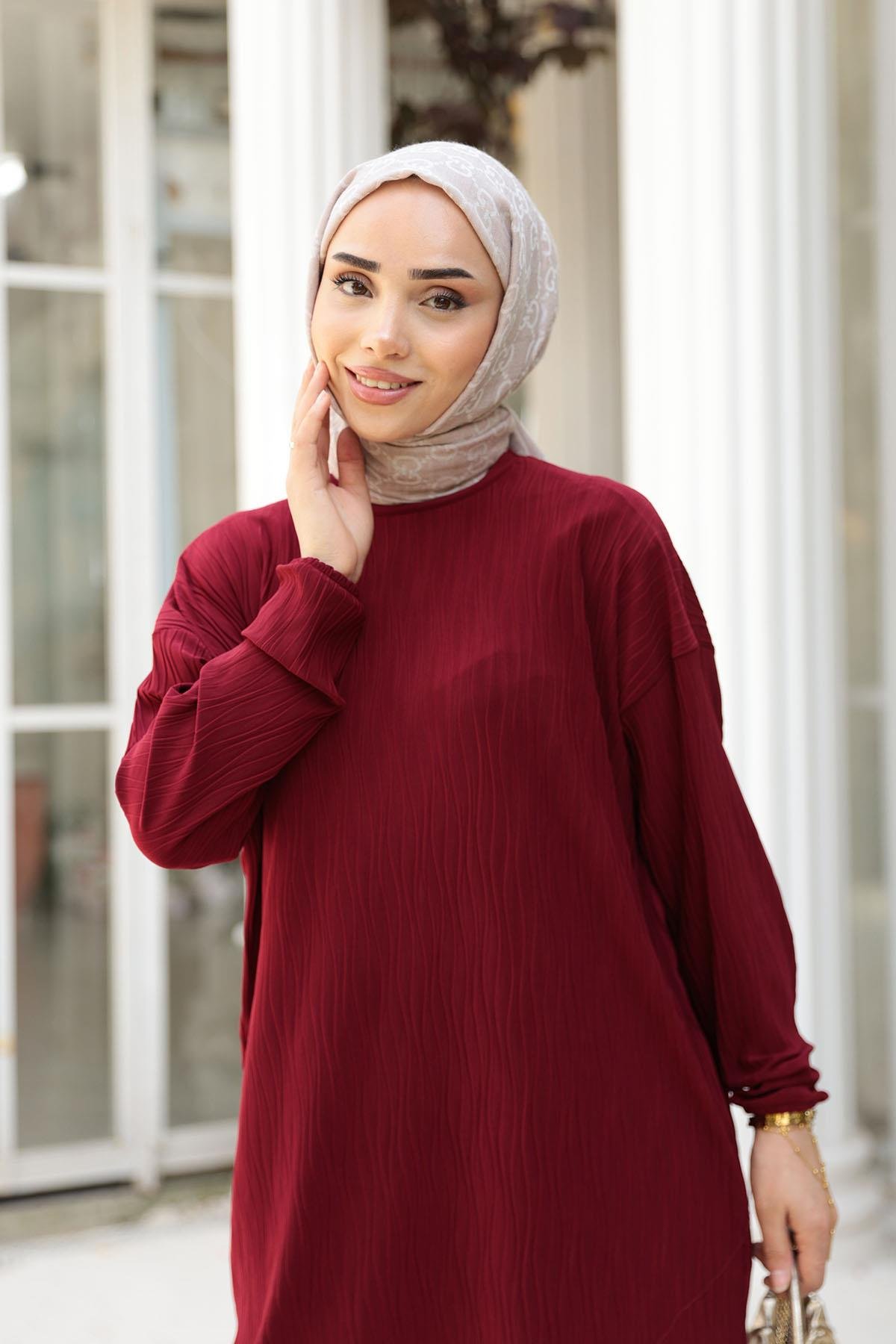 Kabarık Kumaş Takım Bordo