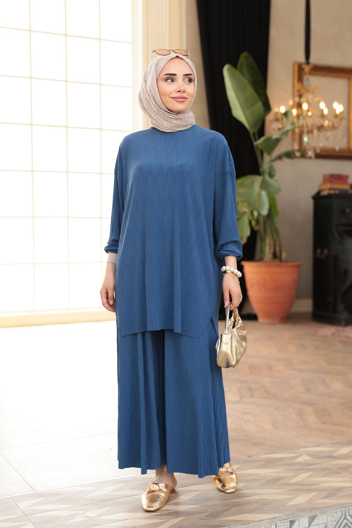 Kabarık Kumaş Takım Lacivert