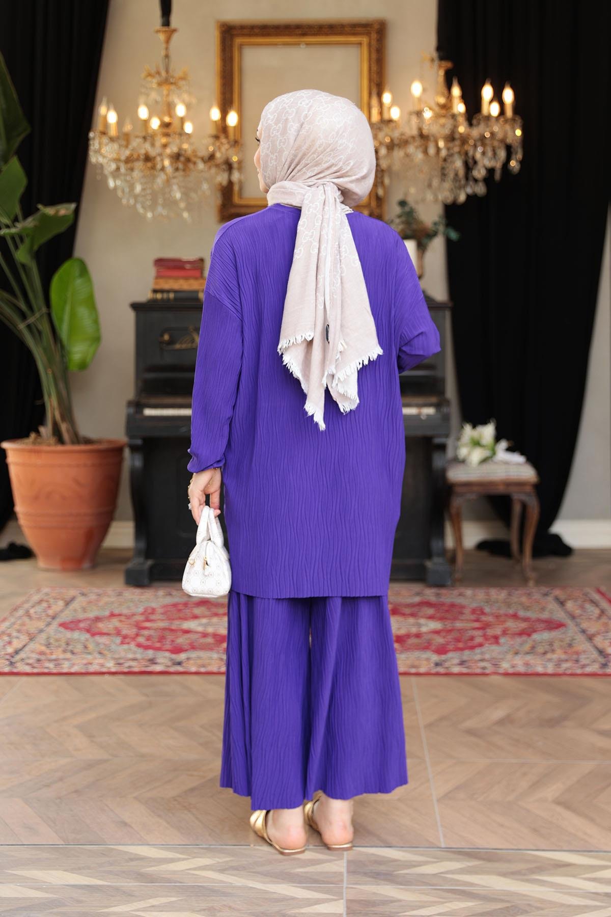 Kabarık Kumaş Takım Mor