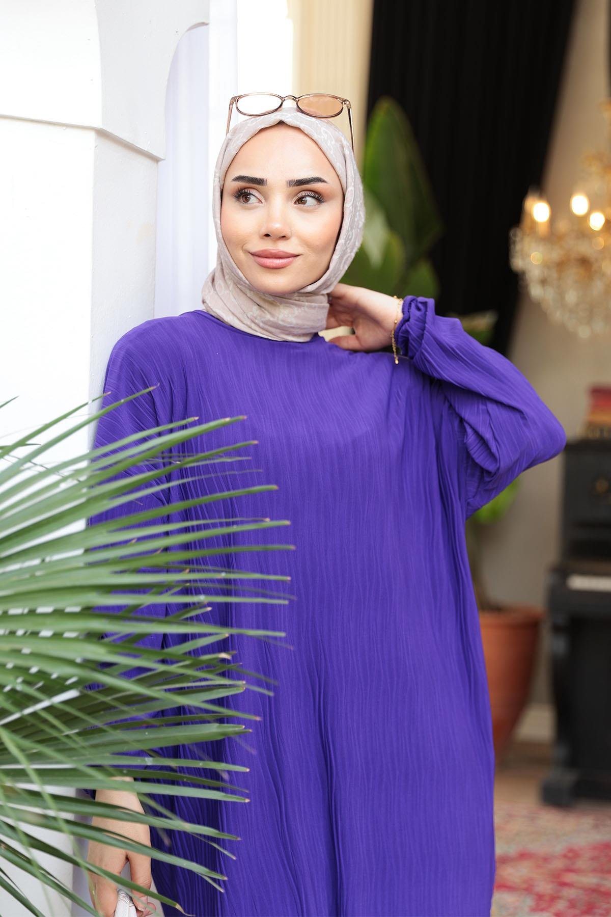 Kabarık Kumaş Takım Mor