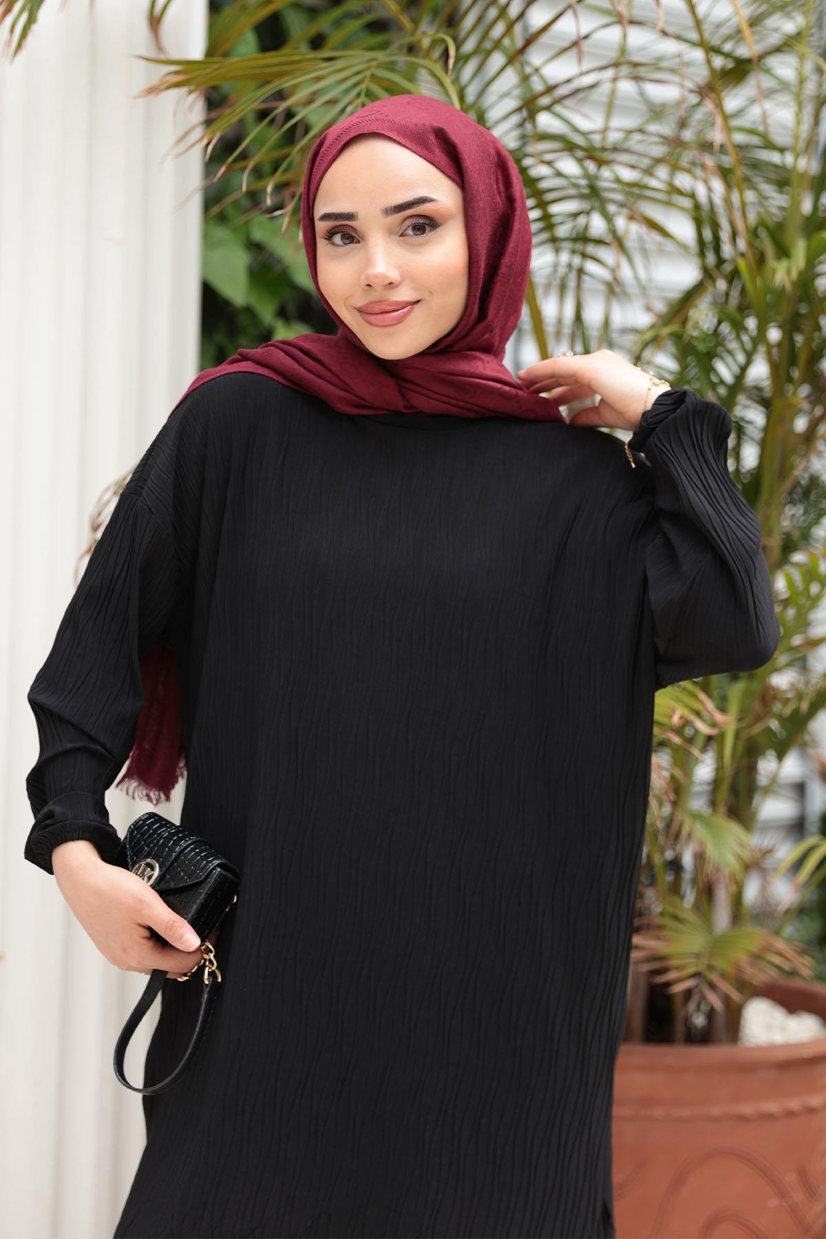 Kabarık Kumaş Takım Siyah