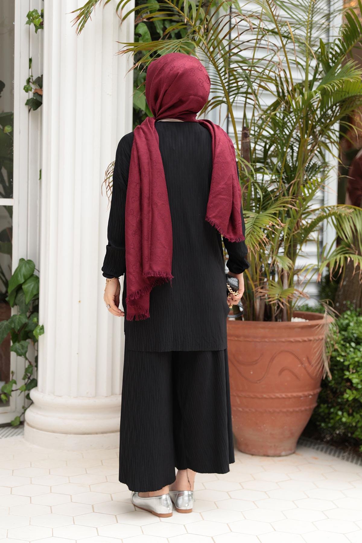 Kabarık Kumaş Takım Siyah