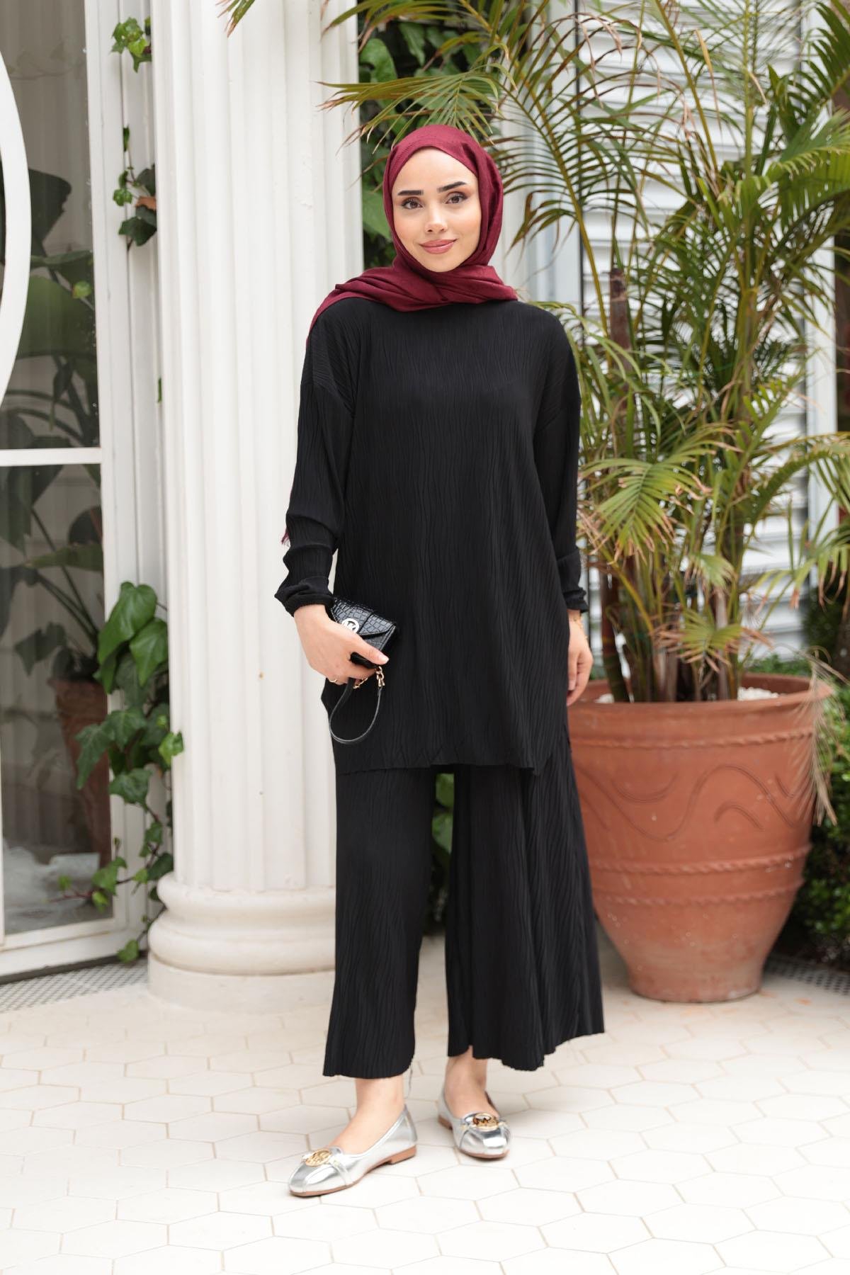 Kabarık Kumaş Takım Siyah