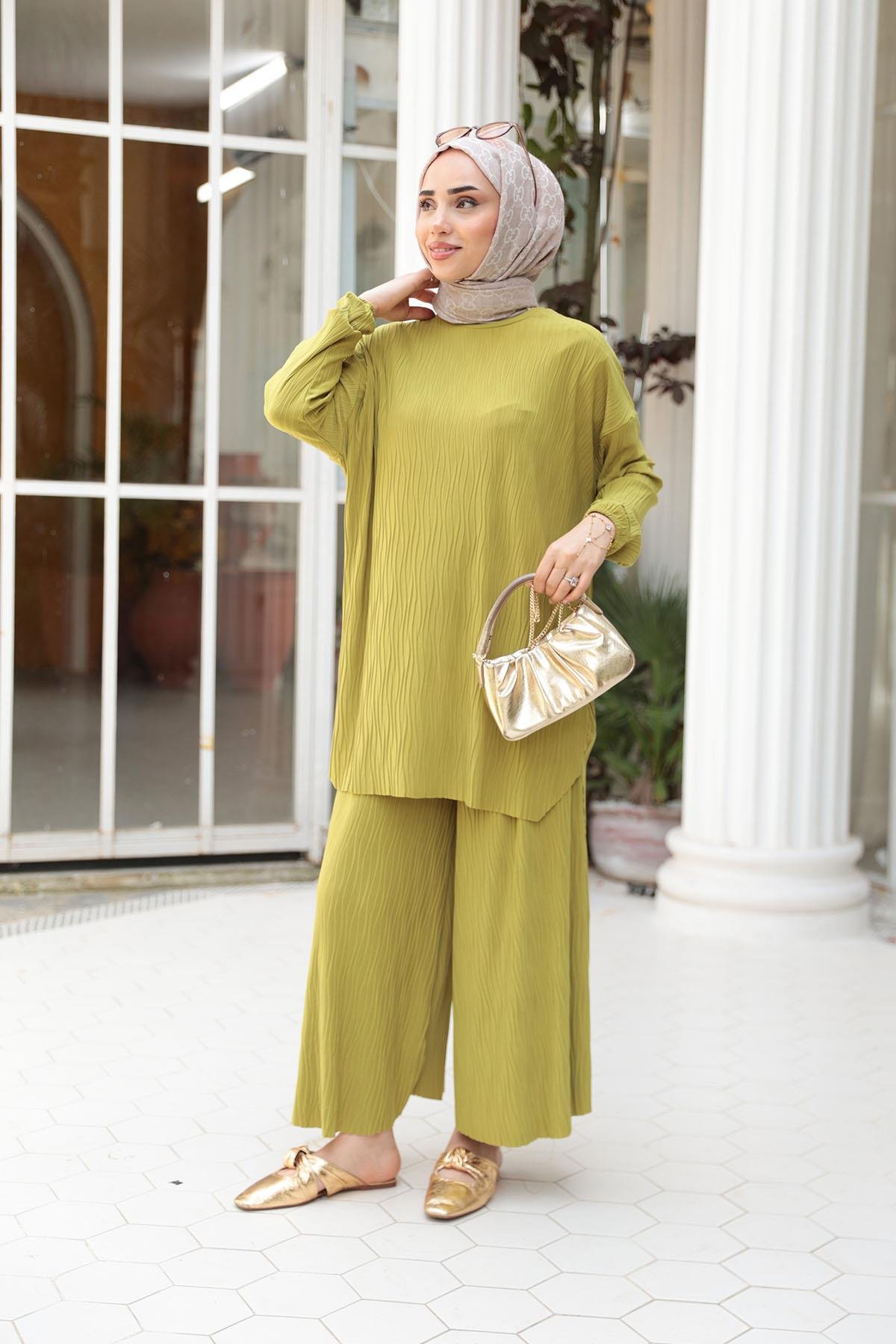 Kabarık Kumaş Takım Yağ Yeşil