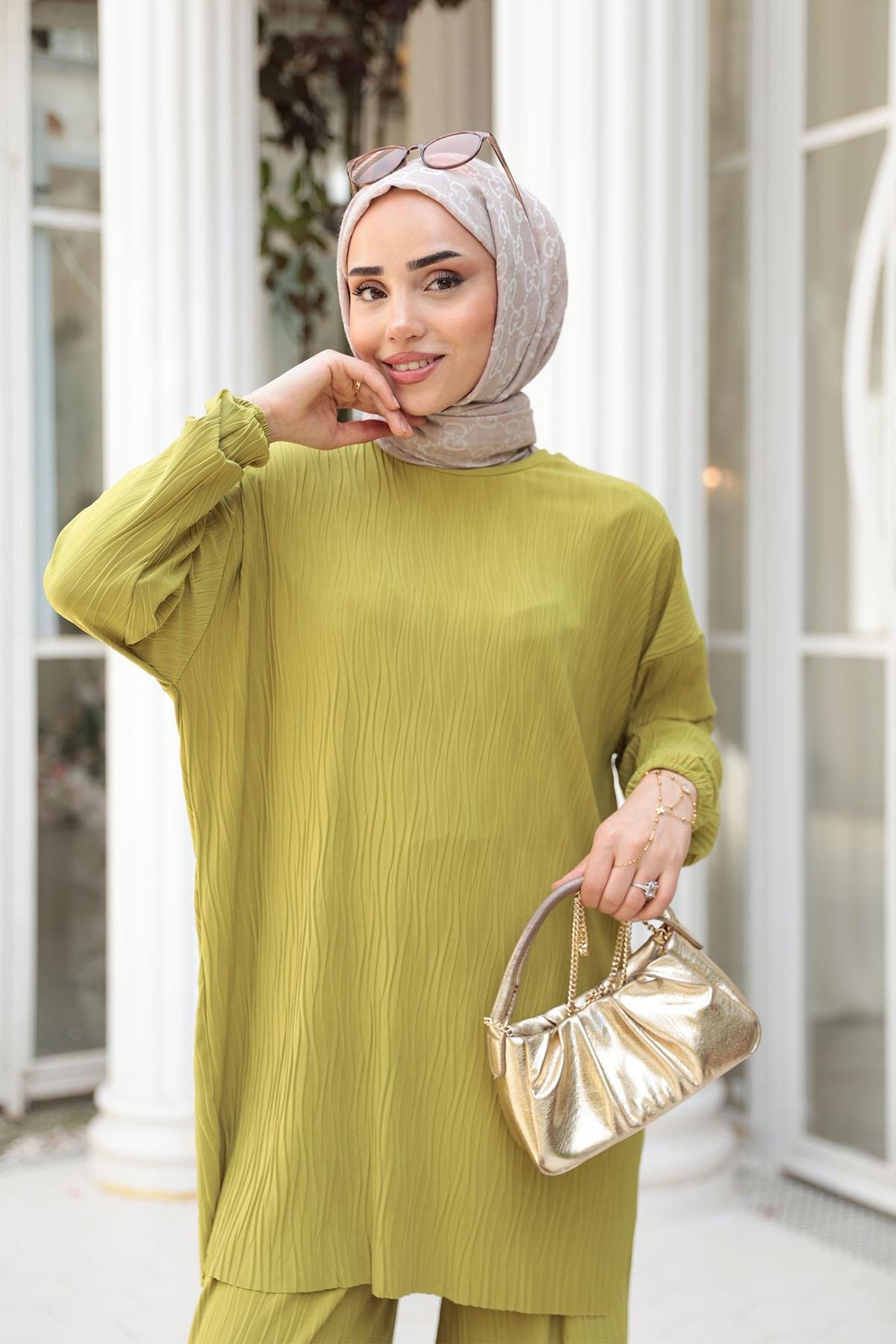 Kabarık Kumaş Takım Yağ Yeşil