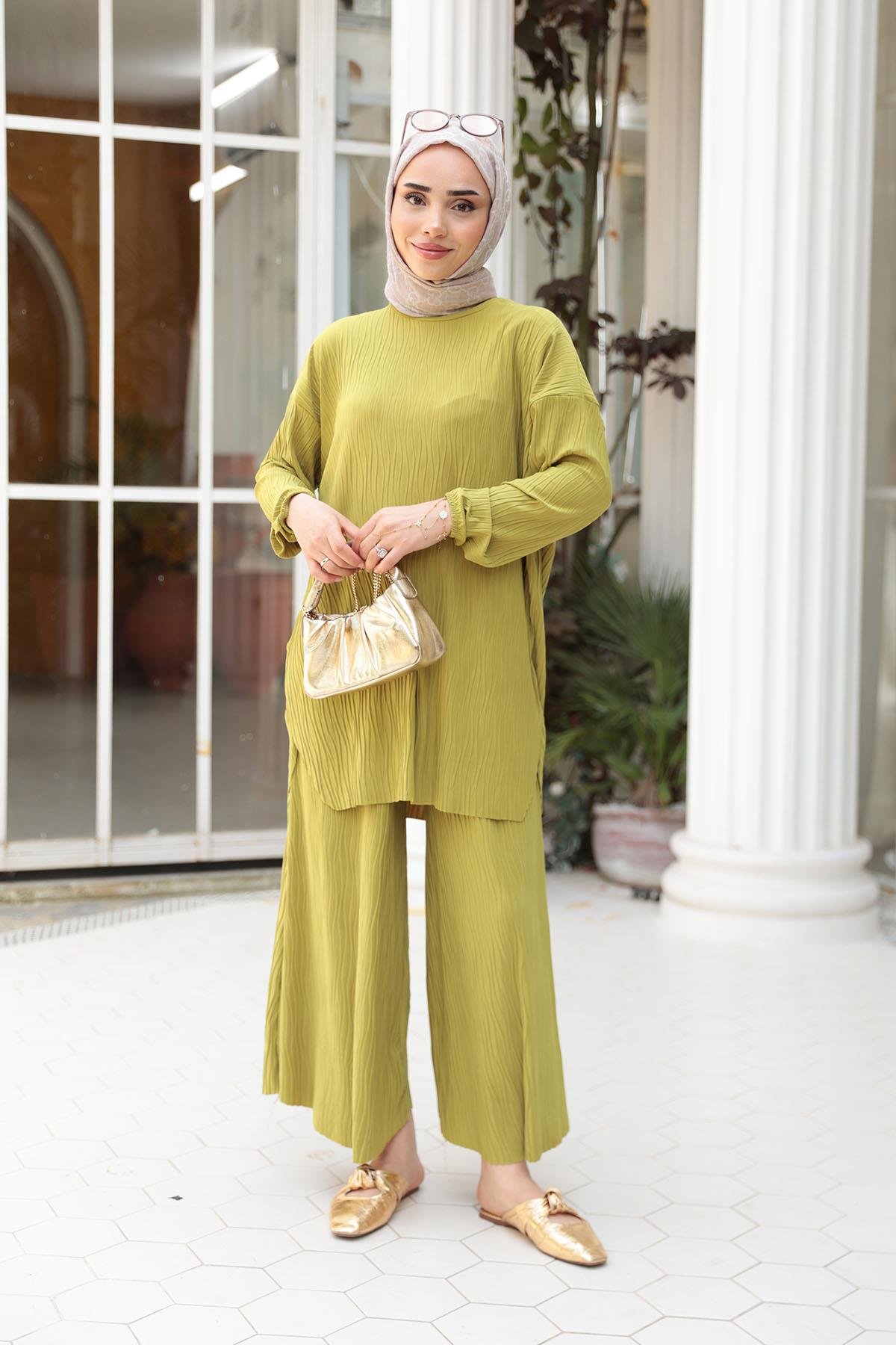 Kabarık Kumaş Takım Yağ Yeşil