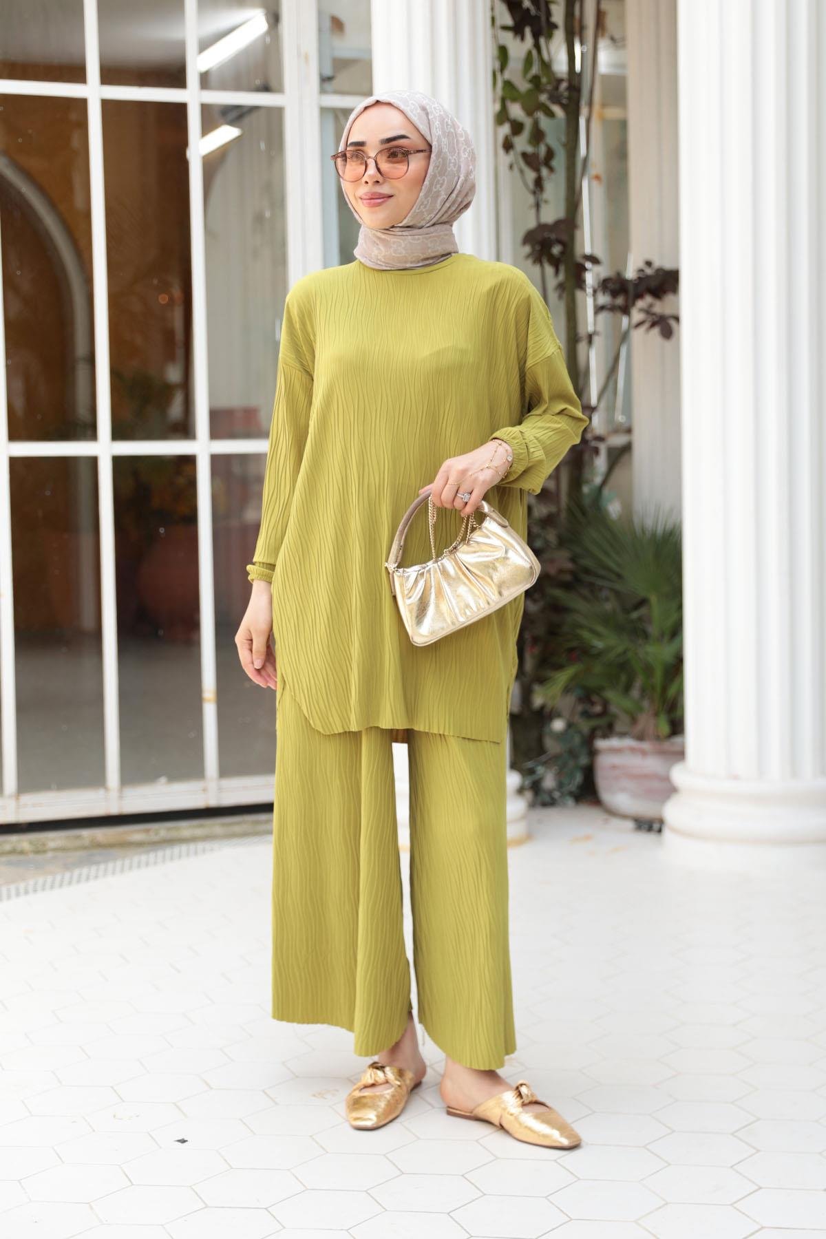 Kabarık Kumaş Takım Yağ Yeşil