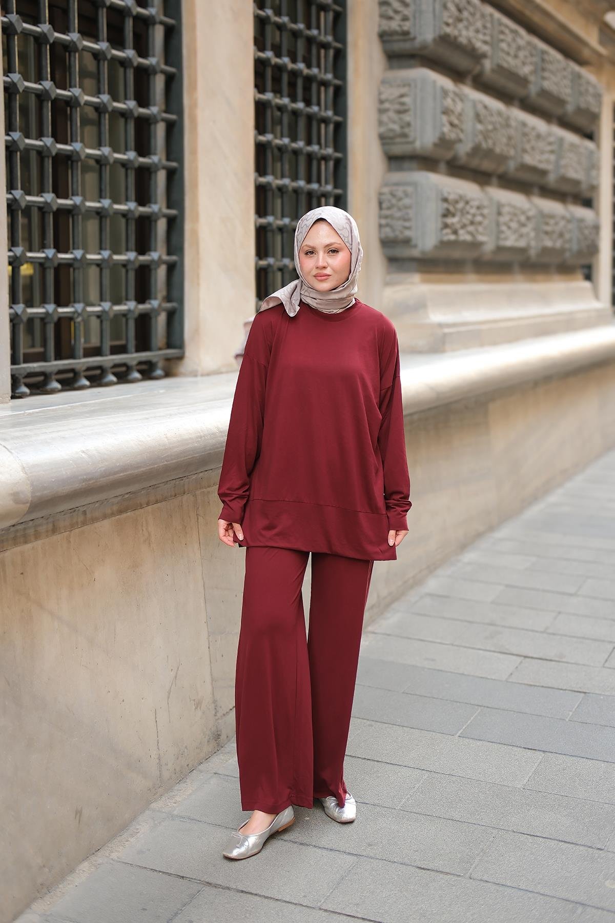 Kaftan Basic Takım Bordo