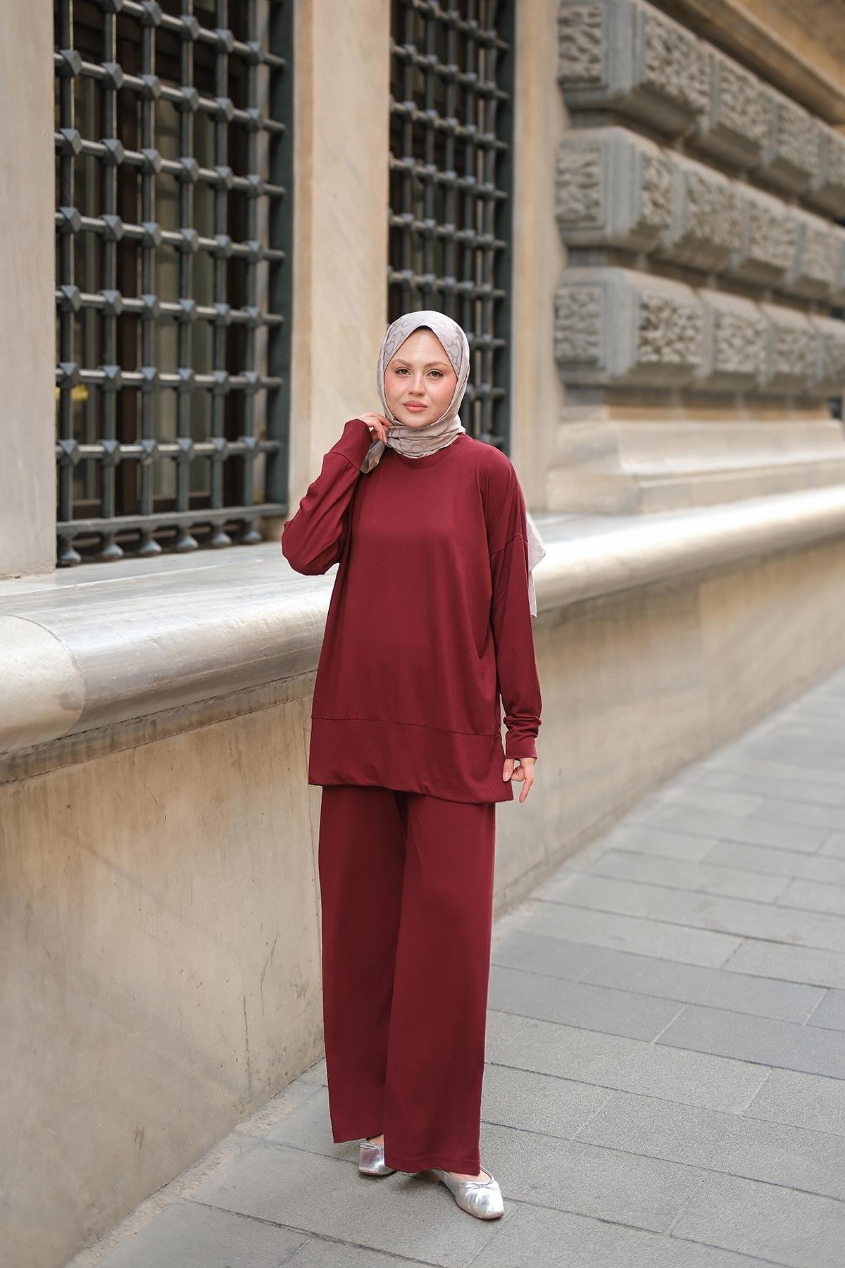 Kaftan Basic Takım Bordo