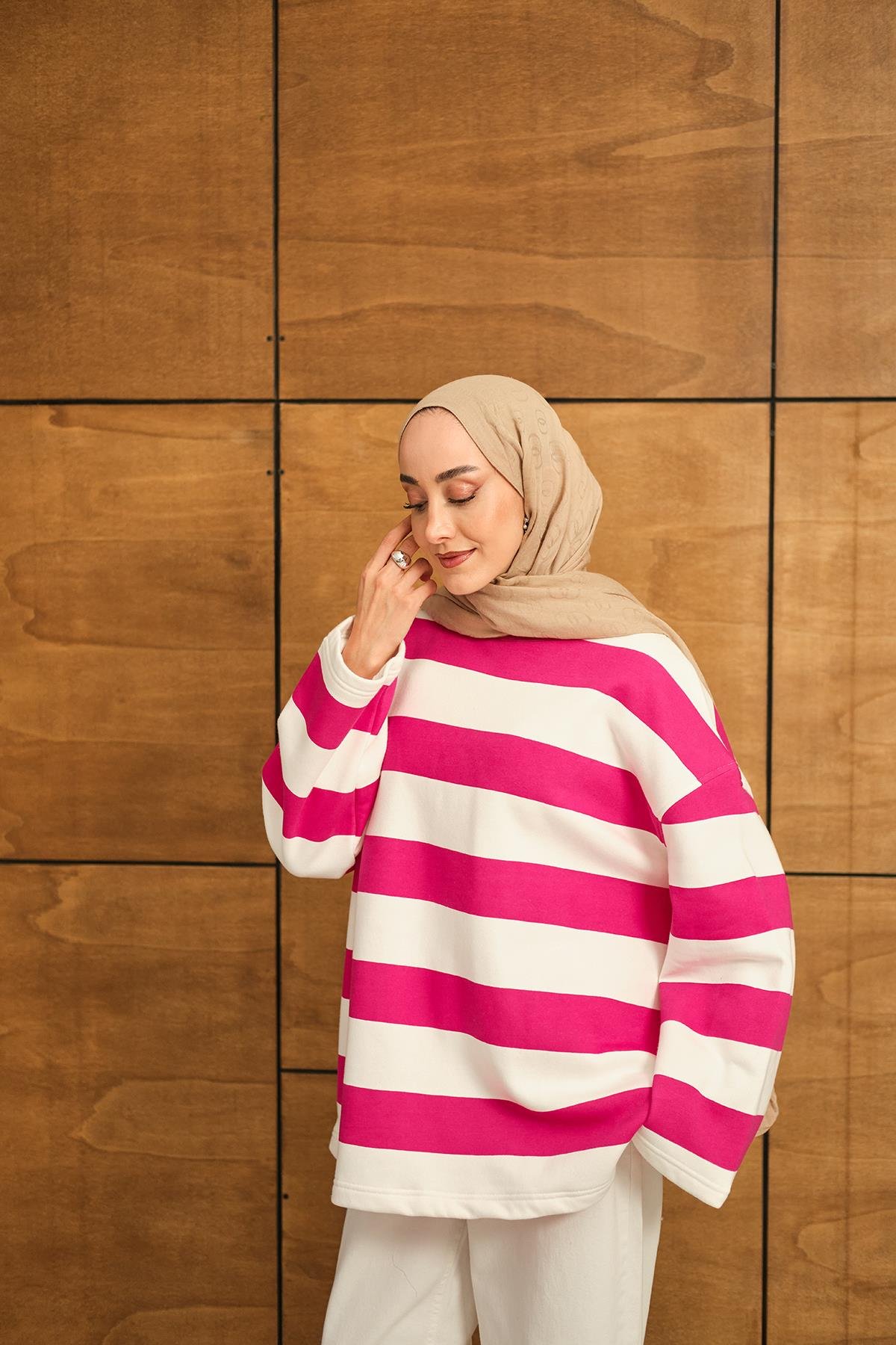 Kalın Çizgili Sweat Pembe