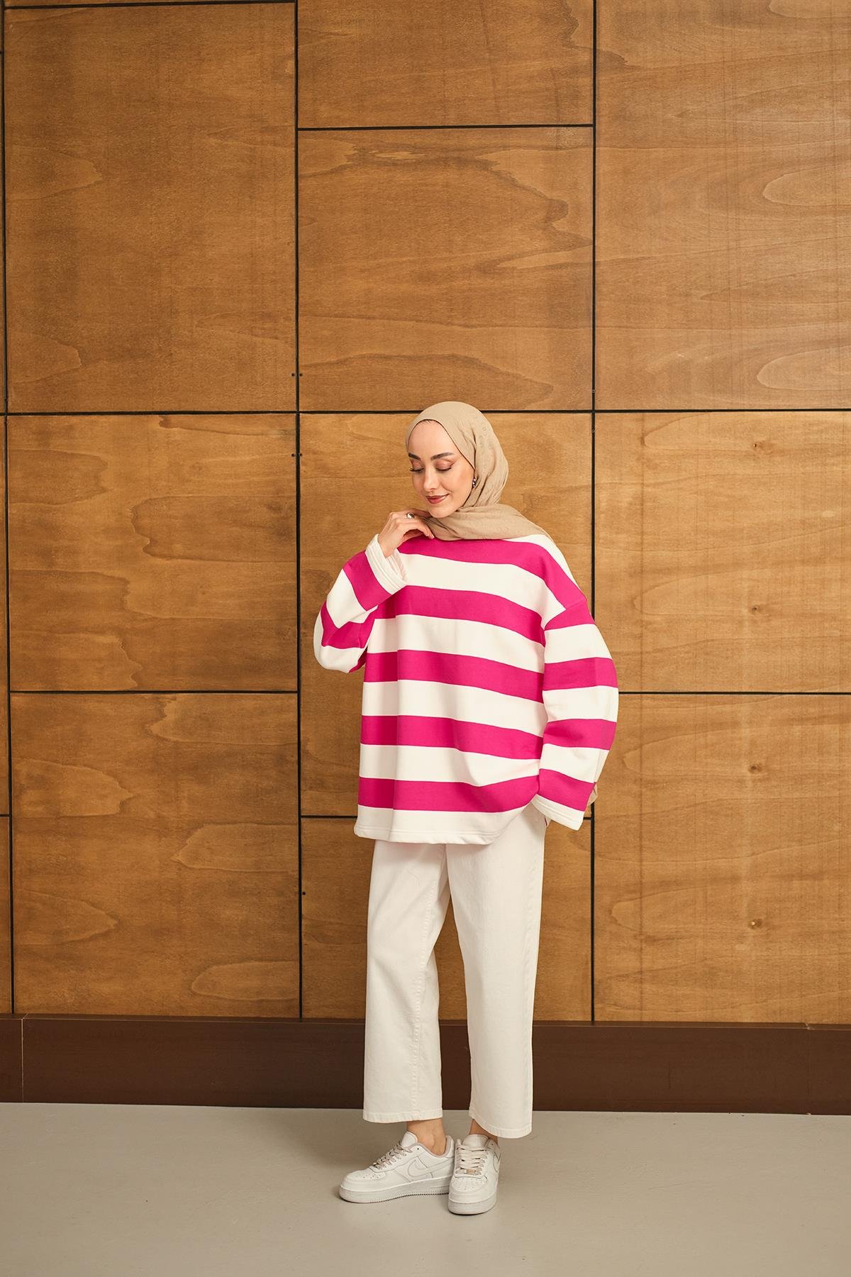 Kalın Çizgili Sweat Pembe