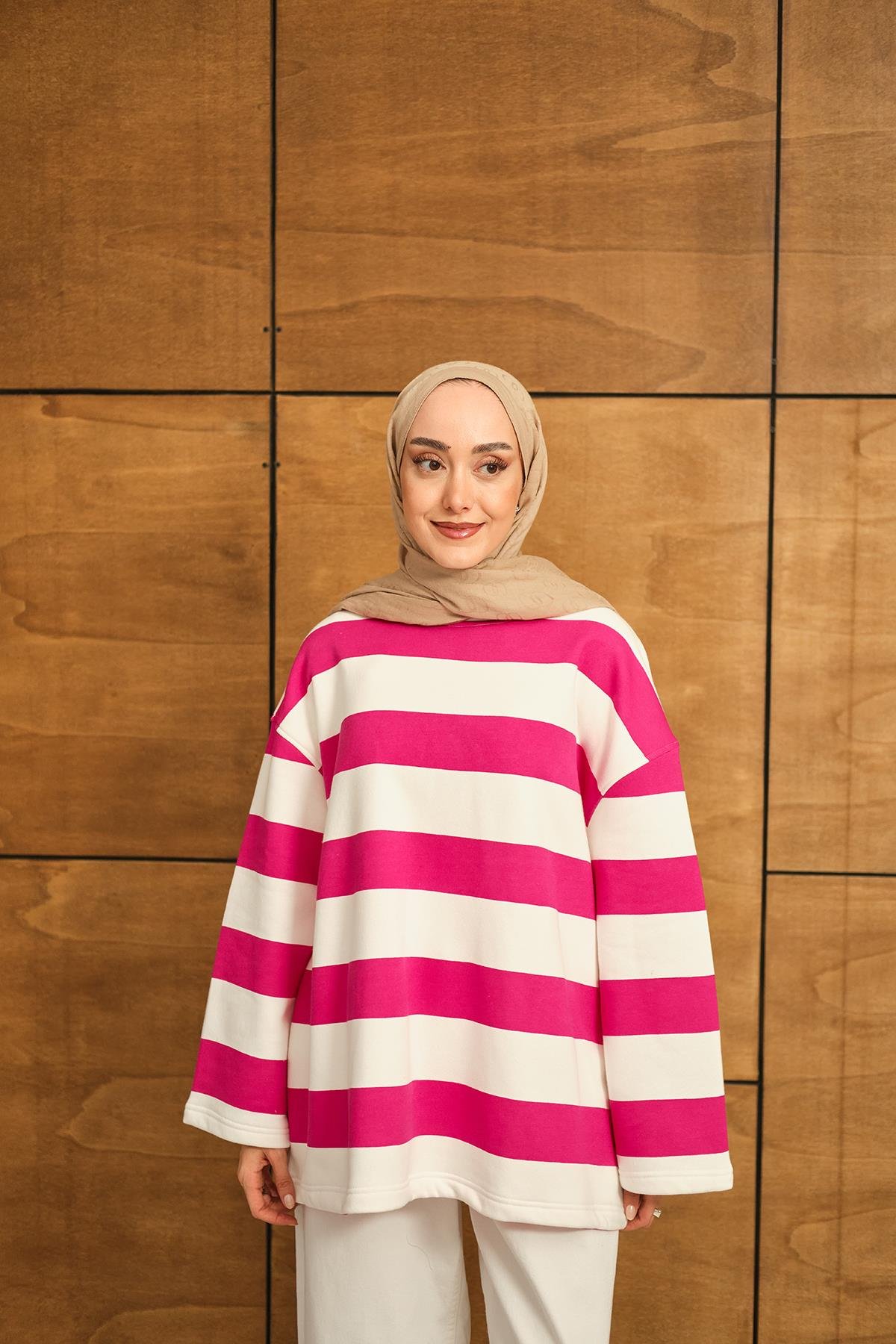 Kalın Çizgili Sweat Pembe