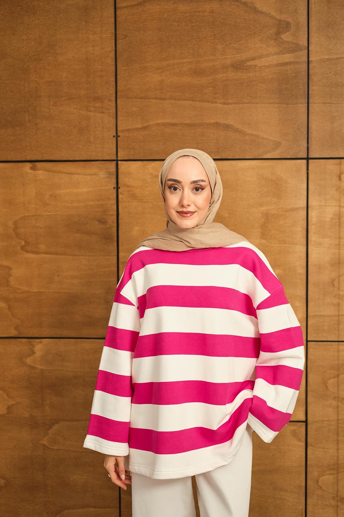 Kalın Çizgili Sweat Pembe