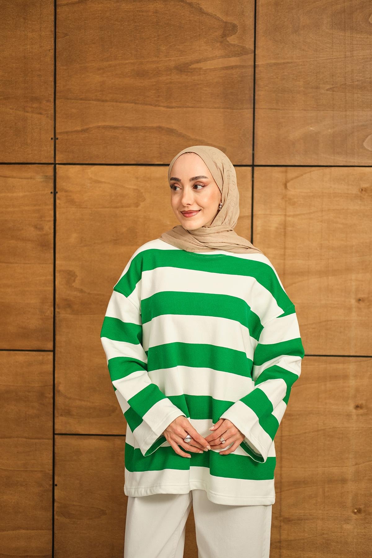 Kalın Çizgili Sweat Yeşil