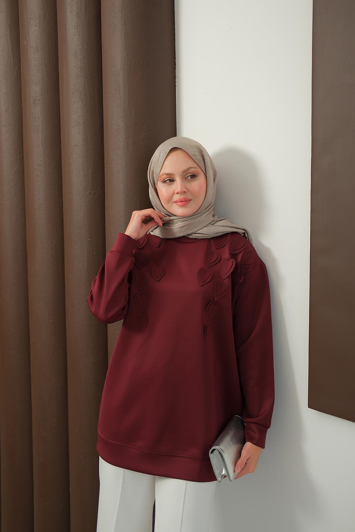 Kalp Detaylı Tunik Bordo