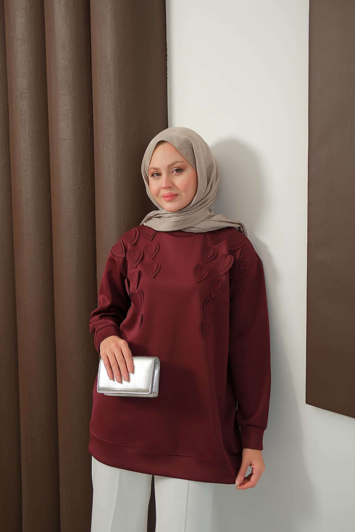 Kalp Detaylı Tunik Bordo
