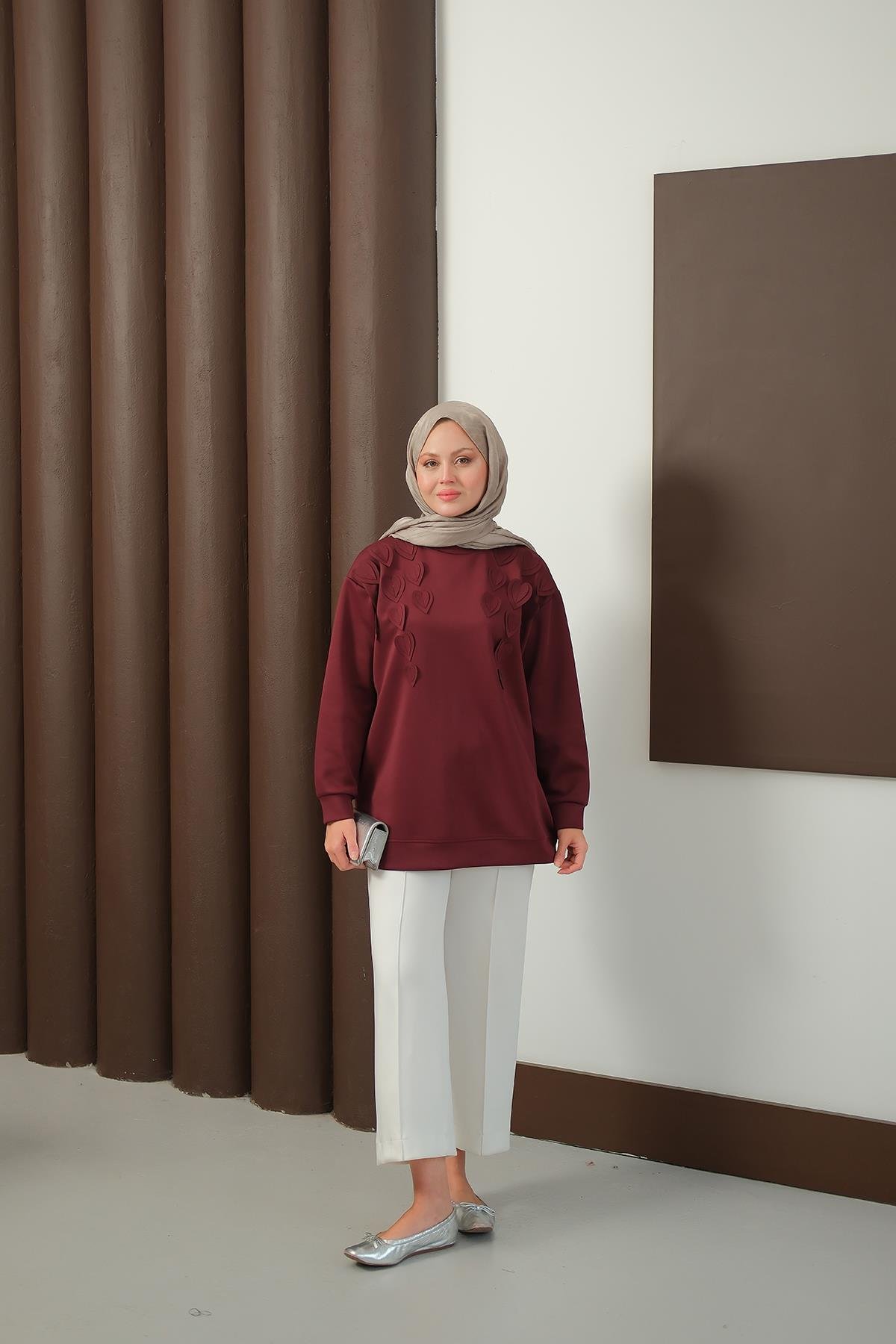 Kalp Detaylı Tunik Bordo