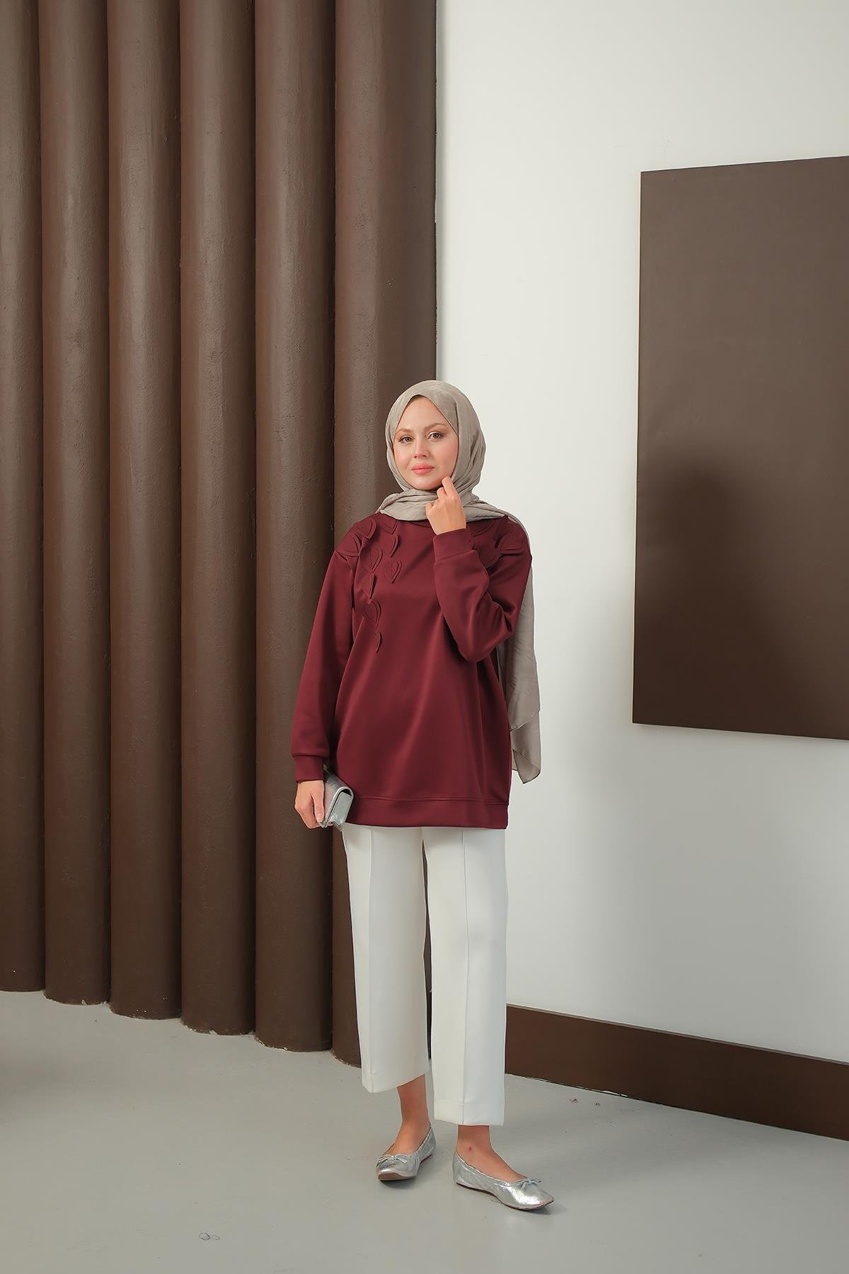 Kalp Detaylı Tunik Bordo