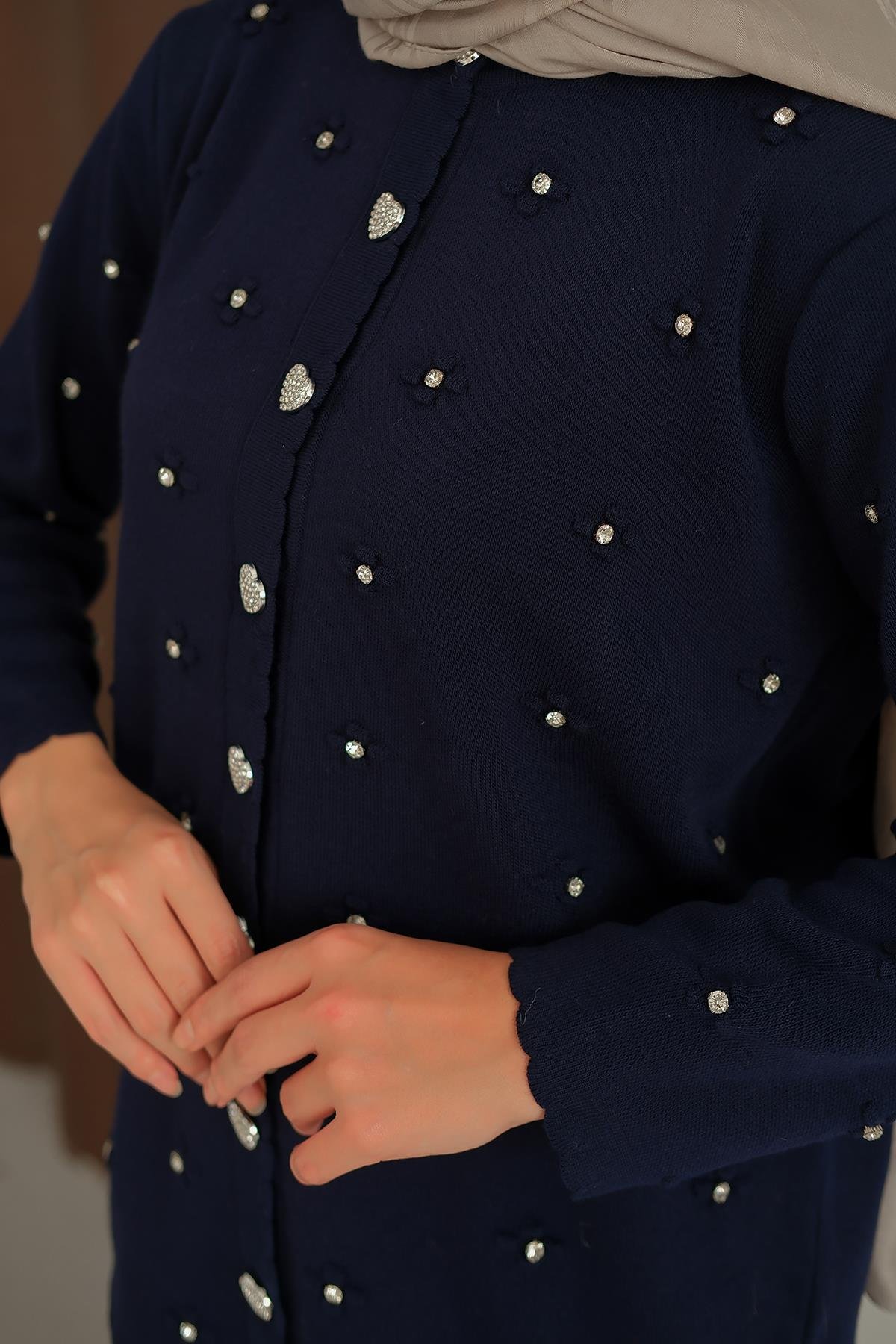 Kalp Düğme Detay Triko Takım Lacivert