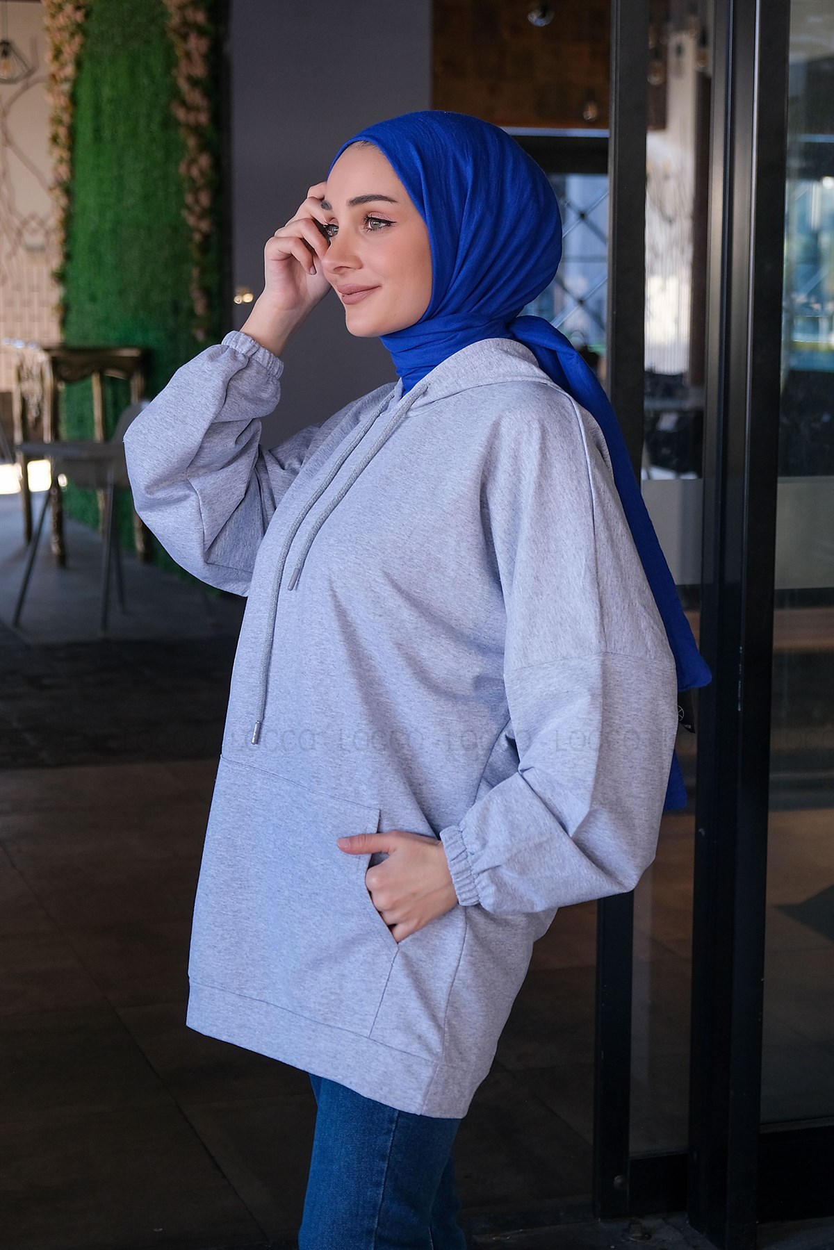 Uygun Fiyatlı KANGURU CEP KAPSONLU TUNIK GRI | Loccomoda.com 