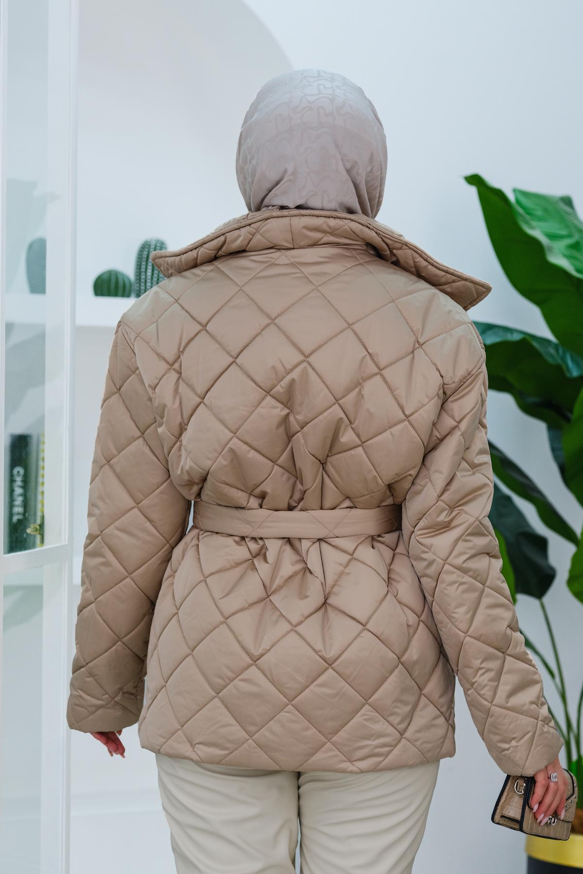 Kapitone Bel Bağlama Detaylı Mont Vizon