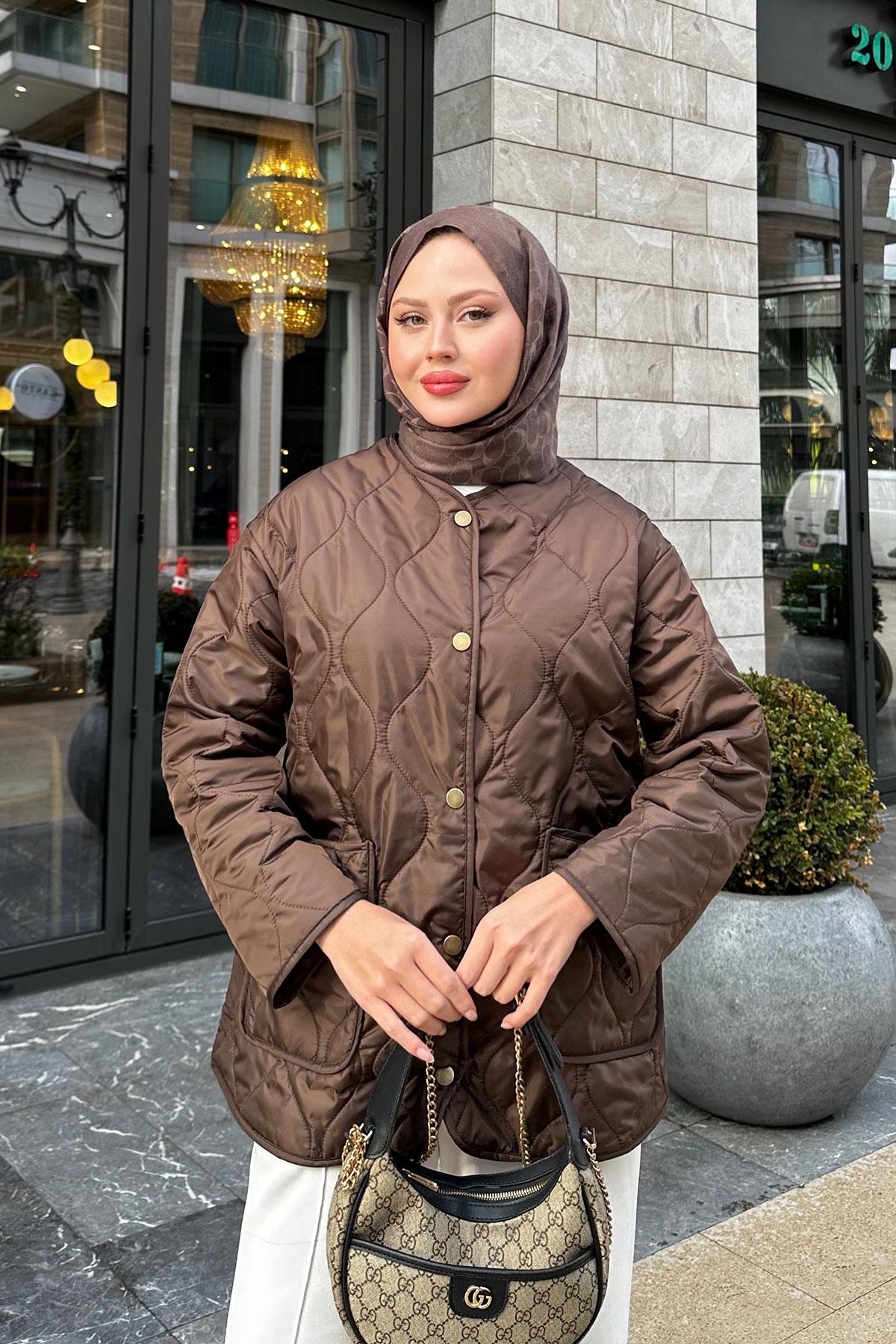 Kapitone Desen İnce Ceket Kahverengi