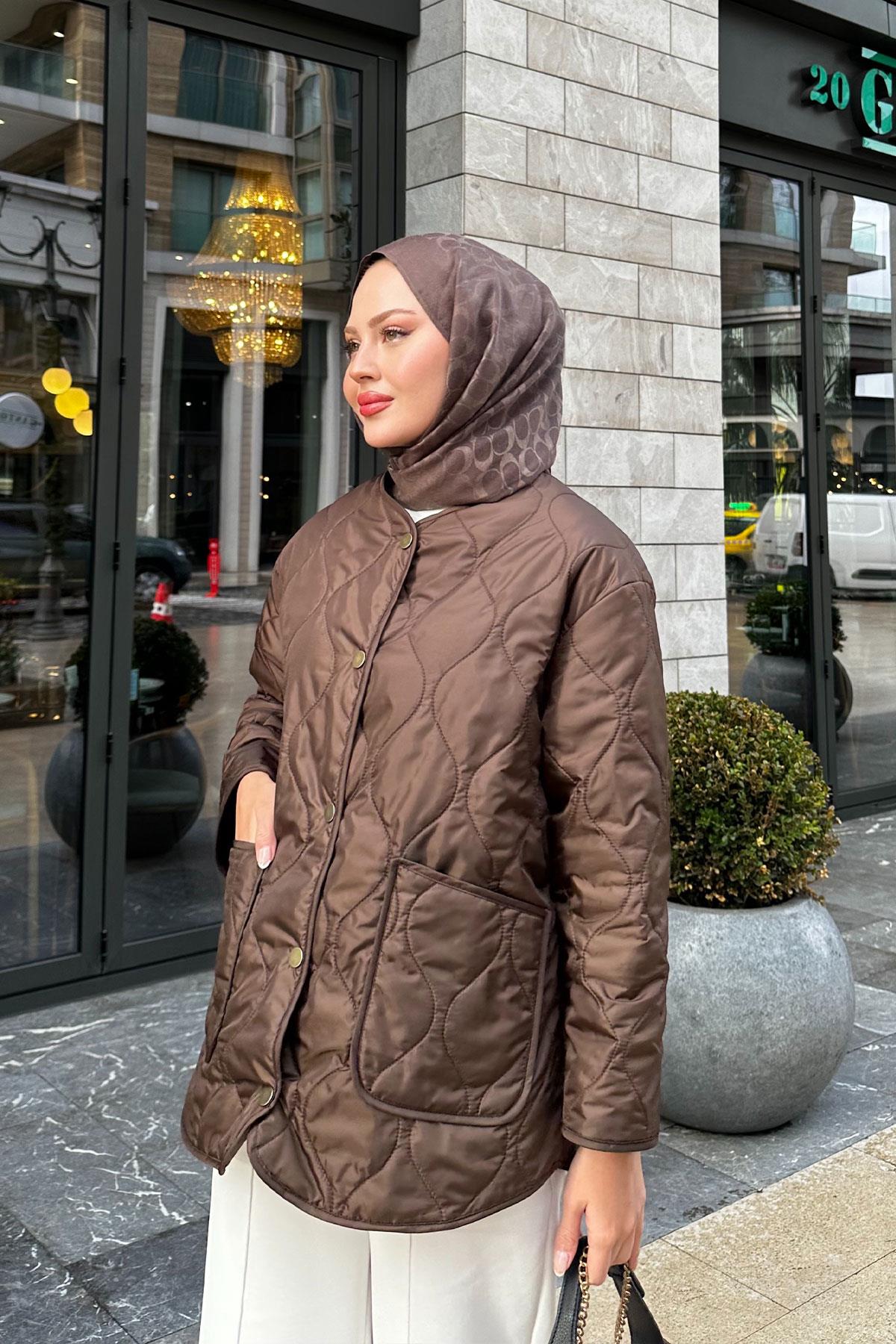 Kapitone Desen İnce Ceket Kahverengi