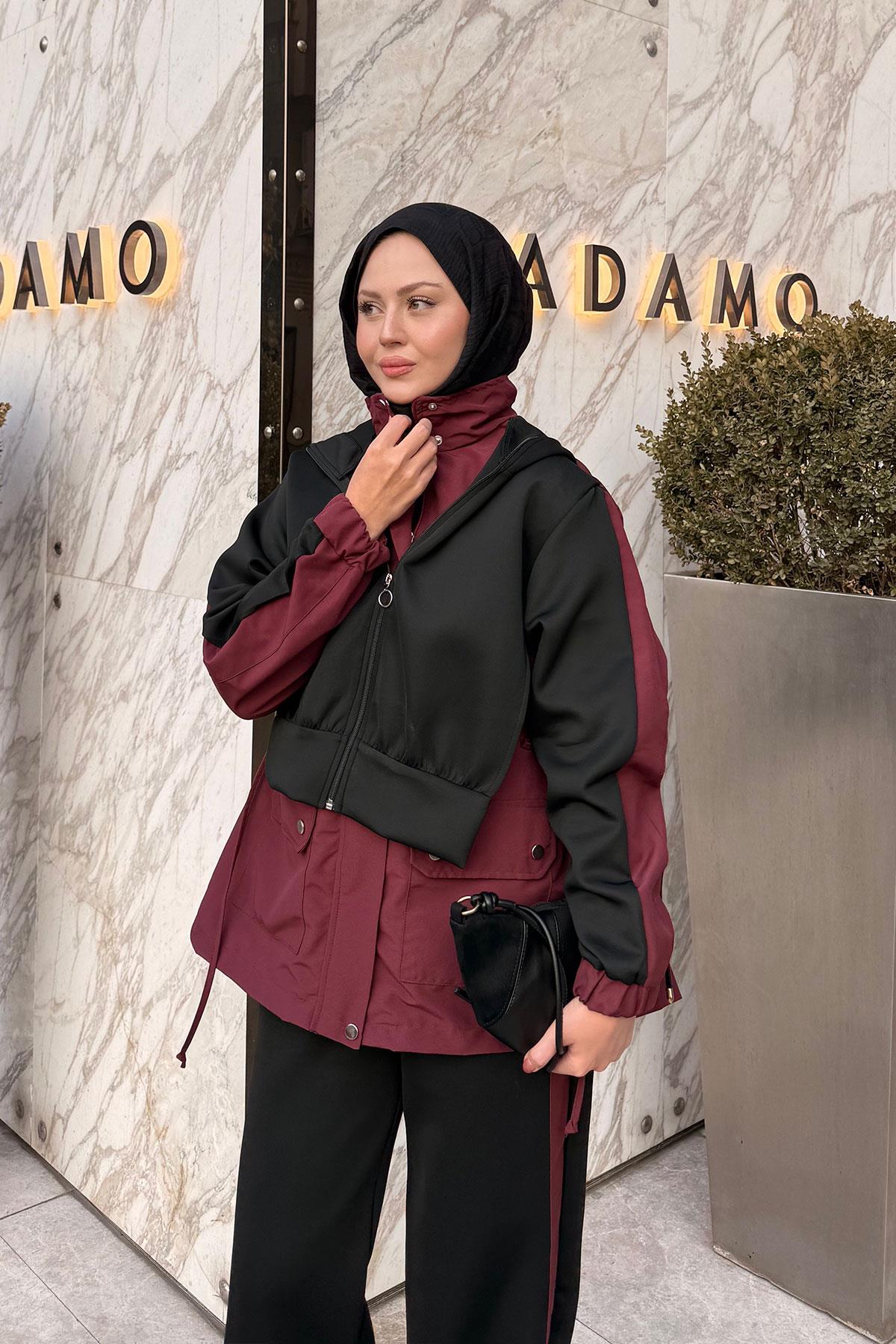 Kapüşonlu Garnili İkili Takım Siyah